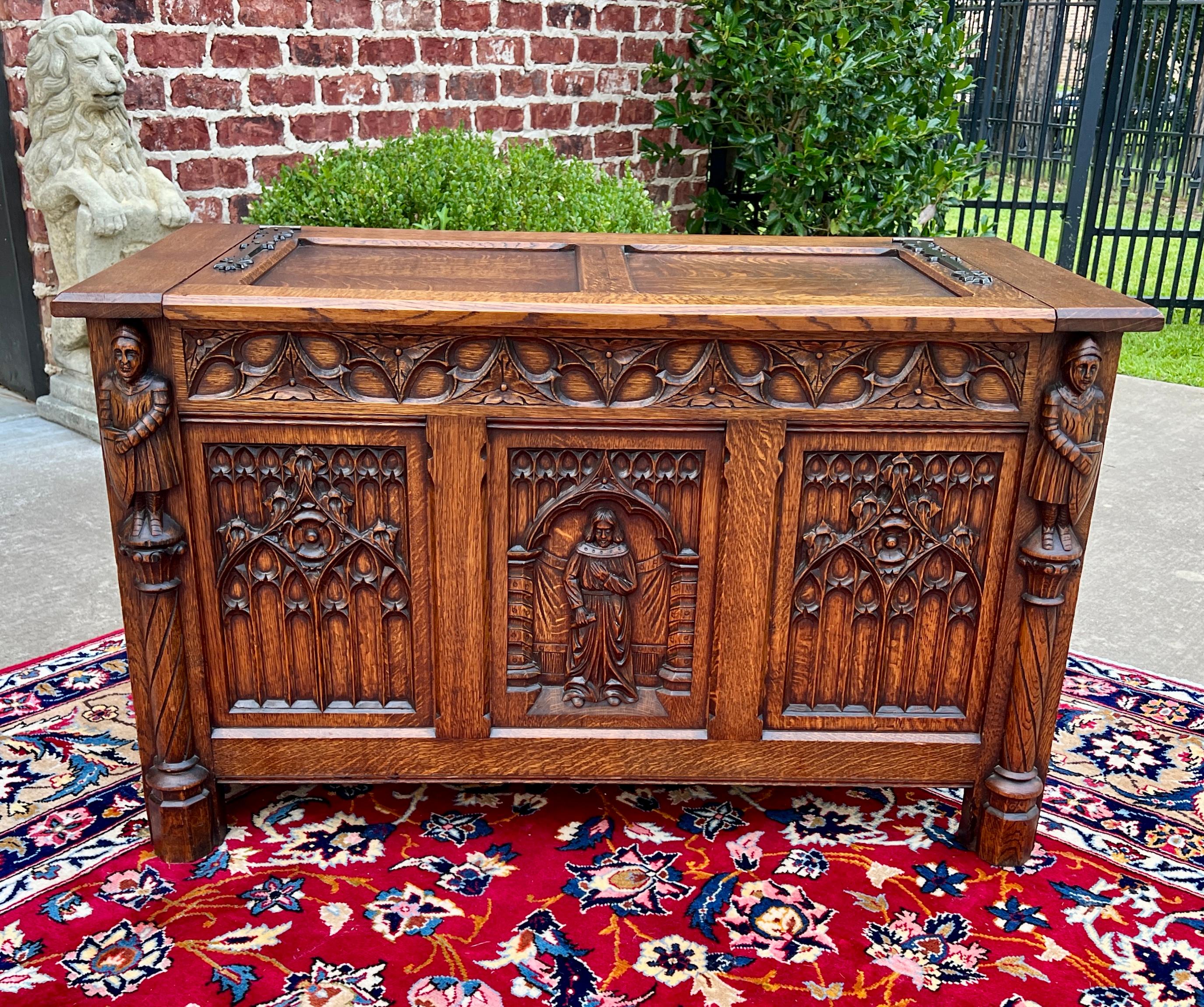 Antique French Trunk Chest Blanket Box Storage Coffer Gothic Revival c. 1920-30 11