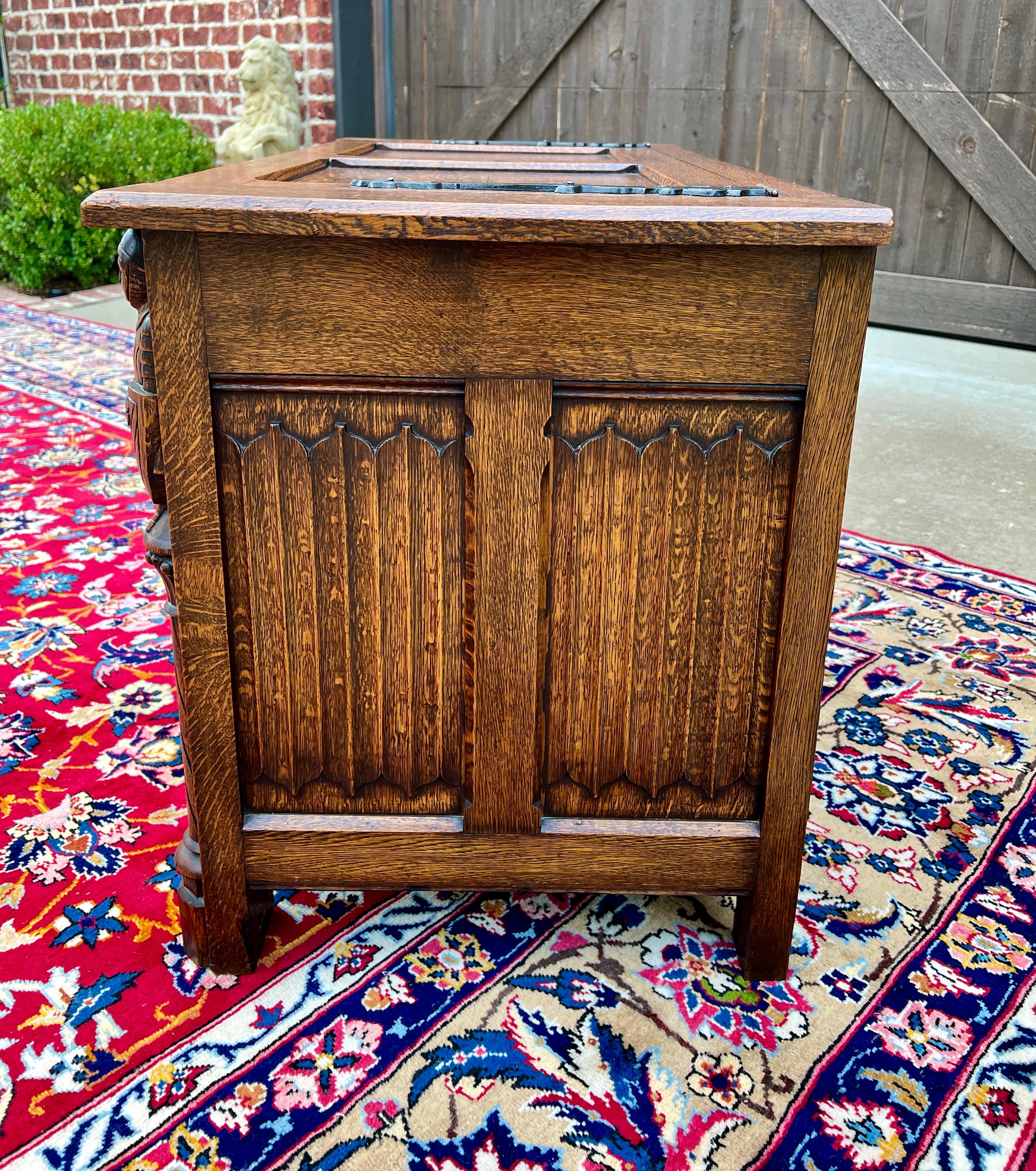 Antique French Trunk Chest Blanket Box Storage Coffer Gothic Revival c. 1920-30 12