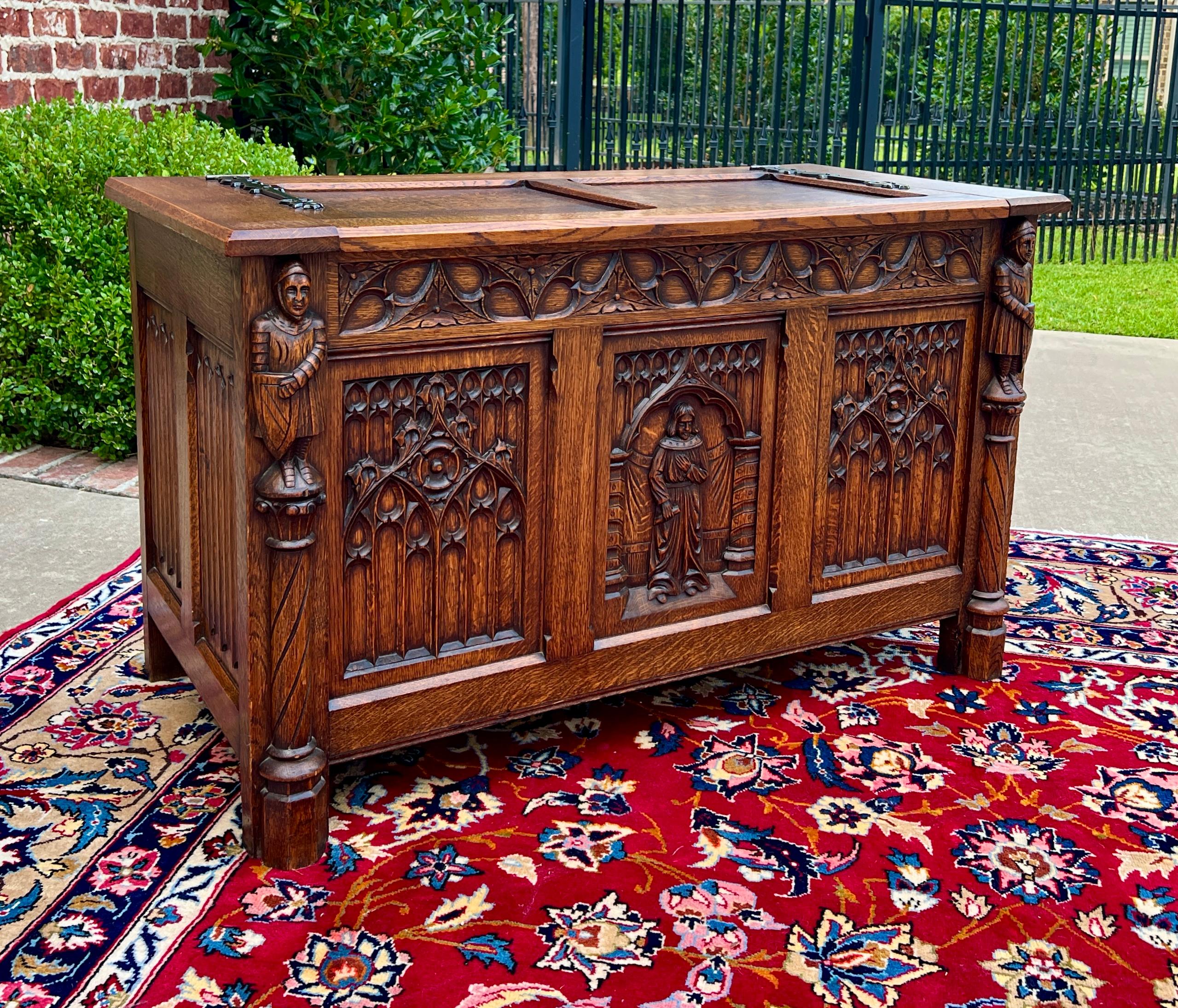 BEAUTIFUL Antique French Oak GOTHIC REVIVAL Coffer, Trunk, Chest, Coffee Table or Blanket Box with Lift-Top Storage~~HIGHLY CARVED ~~c. 1920s-1930s


        Spectacular design with carved linen fold sides and front panel with carved figural