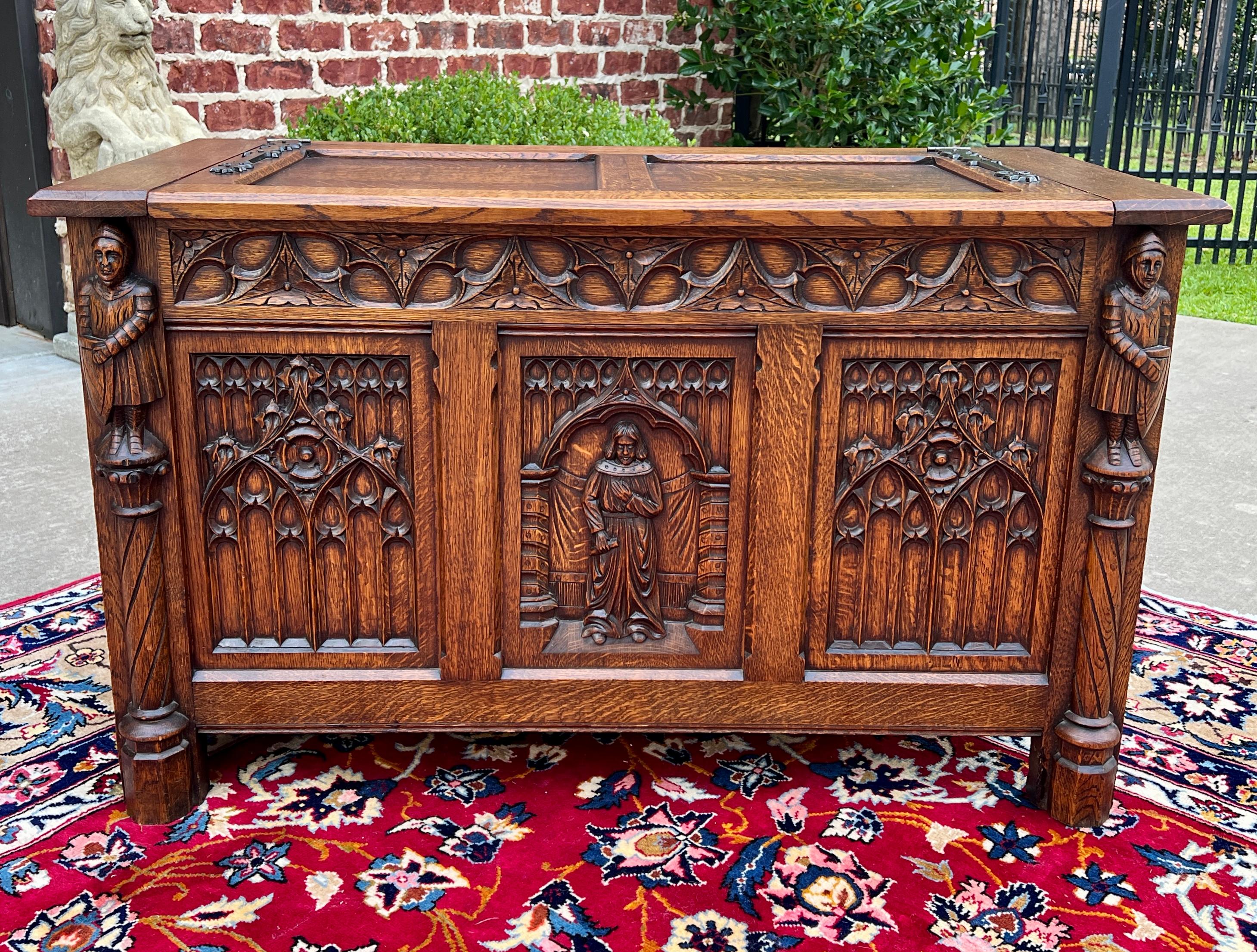 Antique French Trunk Chest Blanket Box Storage Coffer Gothic Revival c. 1920-30 In Good Condition In Tyler, TX