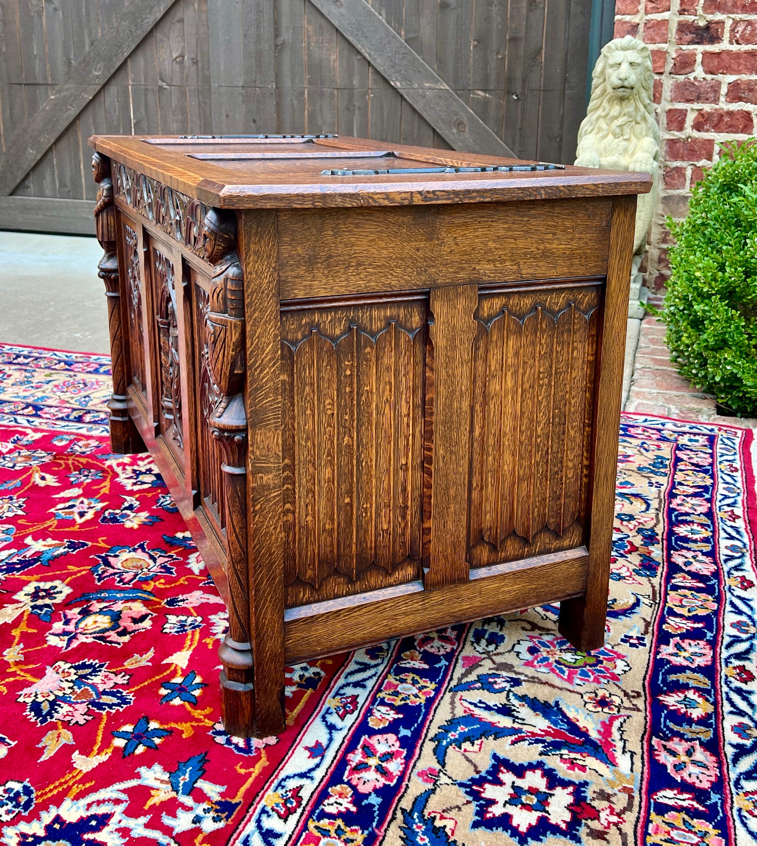 Early 20th Century Antique French Trunk Chest Blanket Box Storage Coffer Gothic Revival c. 1920-30