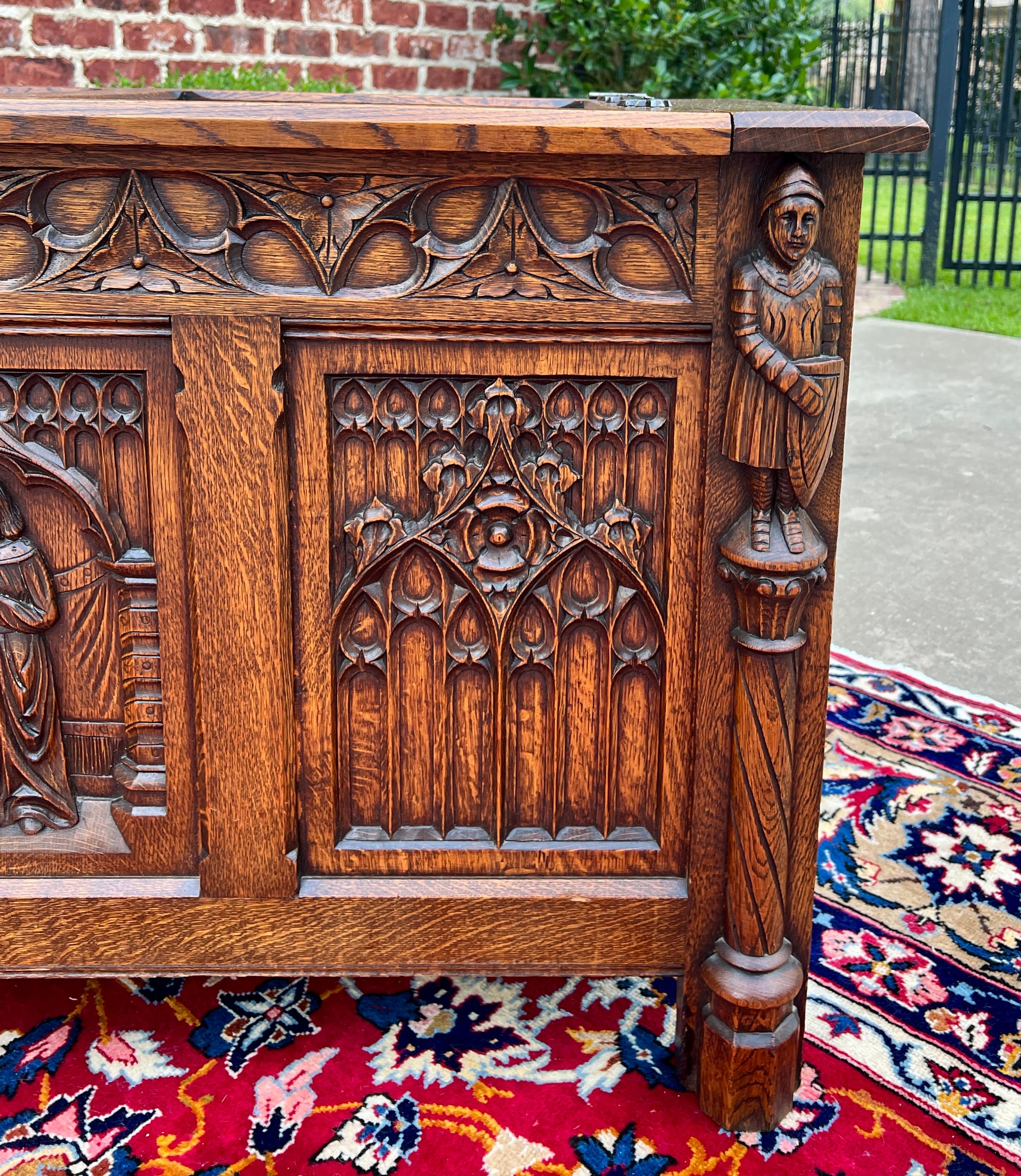 Antique French Trunk Chest Blanket Box Storage Coffer Gothic Revival c. 1920-30 3