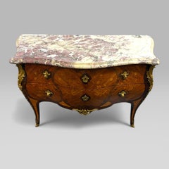 Antique French Tulipwood & Rosewood Louis XV Style Marquetry Commode