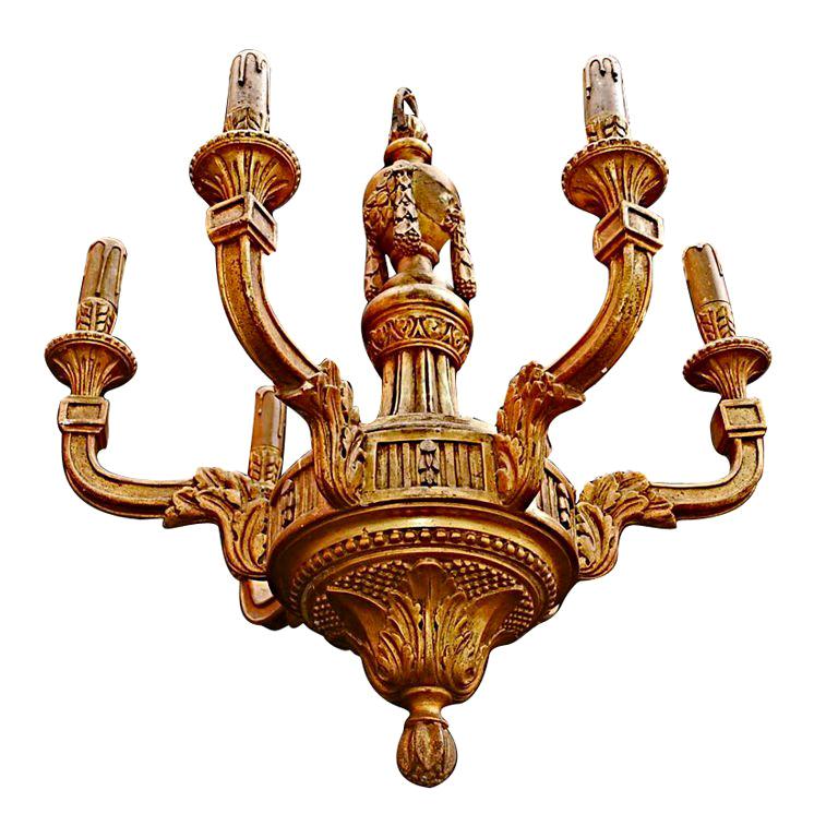 Antique French Turn Of The Century Wood Gold Leaf Chandelier For Antique French Turn Of The Century Wood Gold Leaf Chandelier For