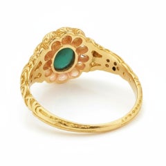 Antique French Turquoise and Diamond Halo Ring, Circa 1850, 18k Gold