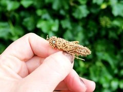 French Turquoise and Diamond Grasshopper Brooch in Yellow Gold