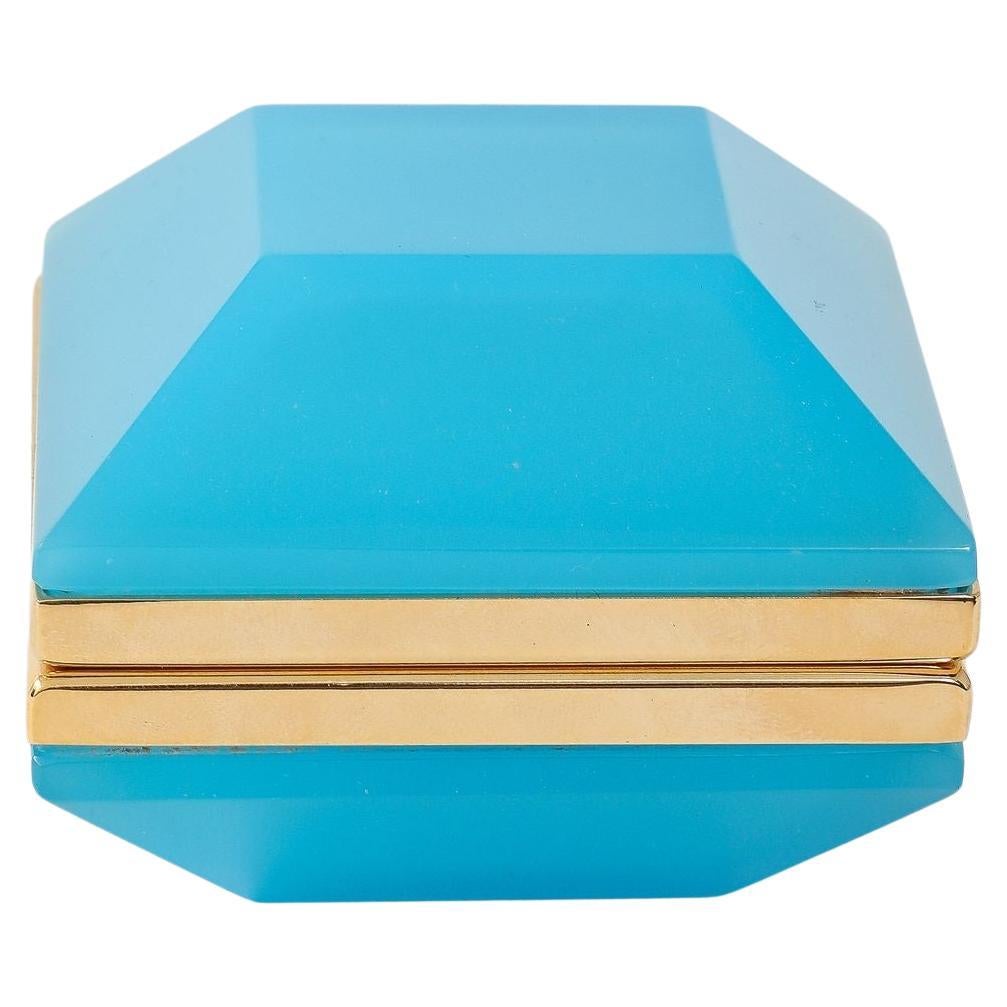 Antique French French Opaline Square Beveled Box, primi anni del XX secolo. in vendita