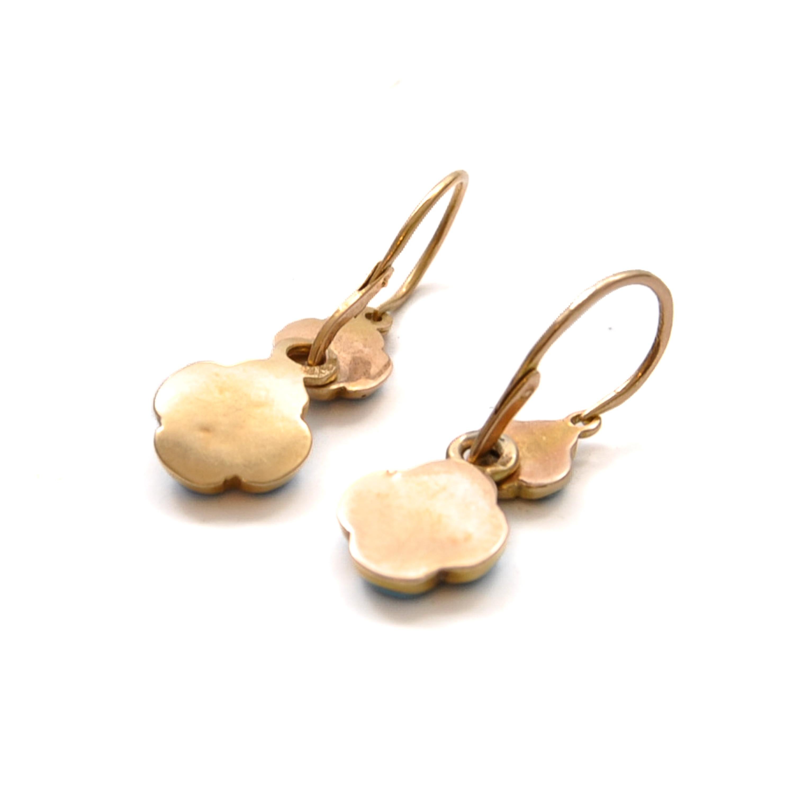Antique French Turquoise Enamel and 18K Gold Forget Me Not Flower Earrings 2