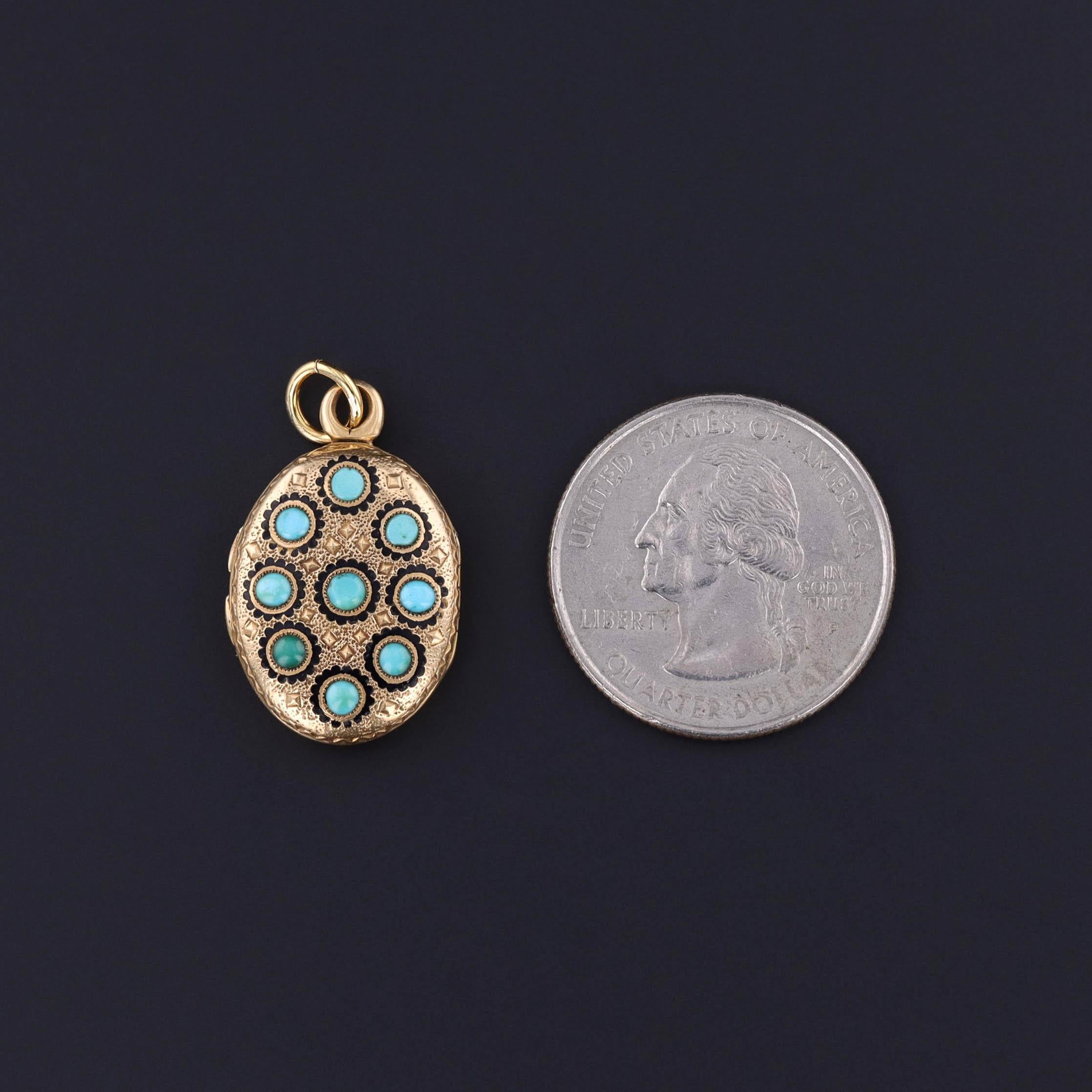 Antikes französisches Türkis- und Emaille-Medaillon aus 18 Karat Gold (Cabochon) im Angebot