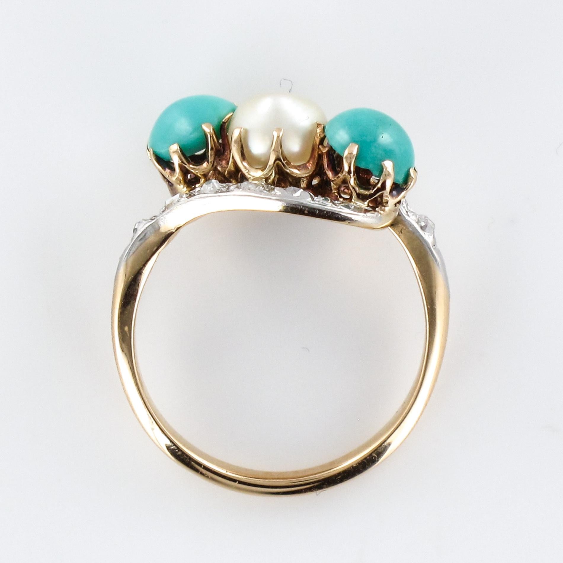 Antique French Turquoise Natural Pearl Diamond Gold Ring 4