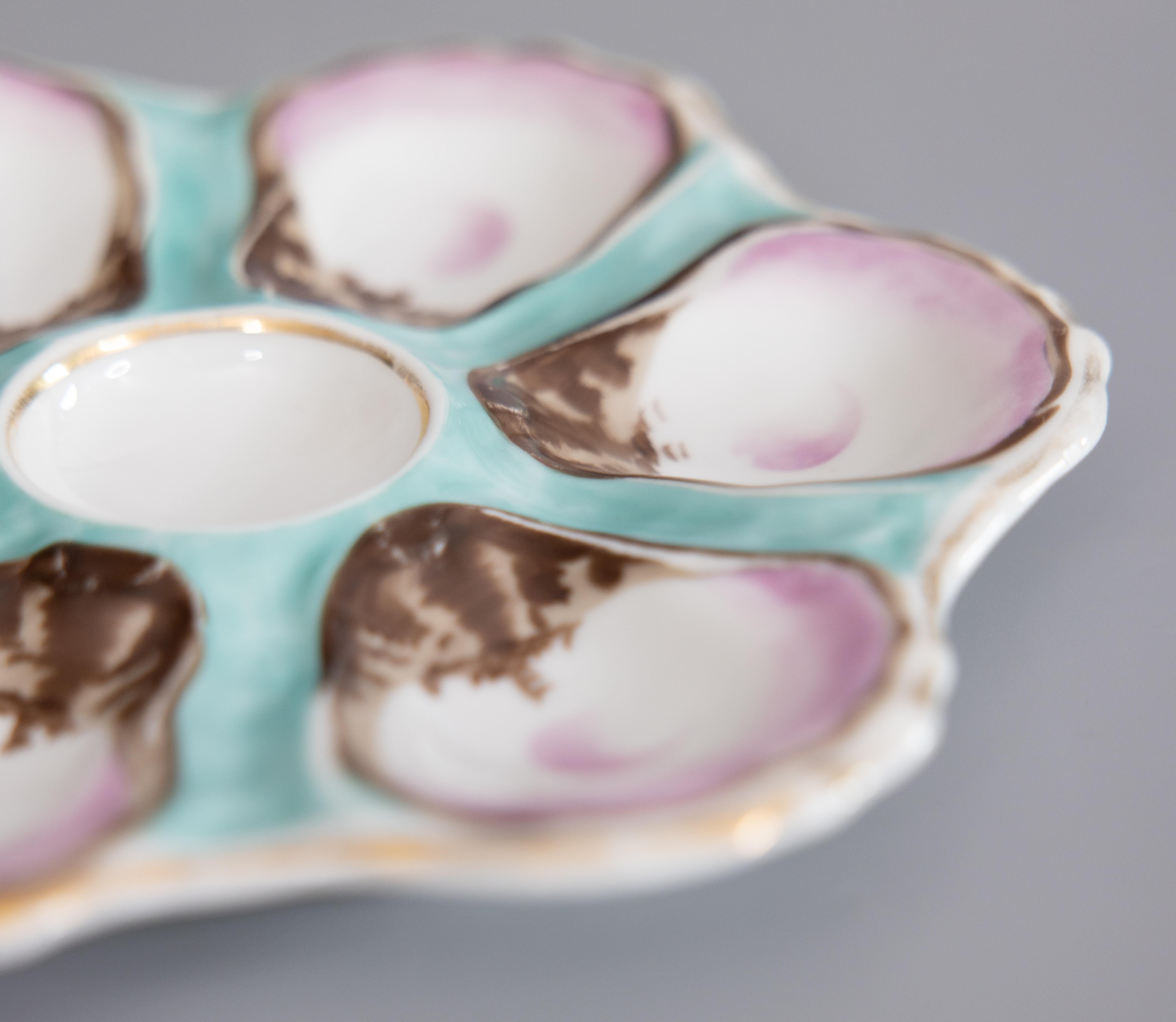 Antique French Turquoise Porcelain Oyster Plate, circa 1900 In Good Condition In Pearland, TX