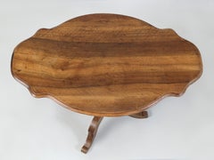 Antique French Turtle Top Pedestal Walnut End Table or Hall Table