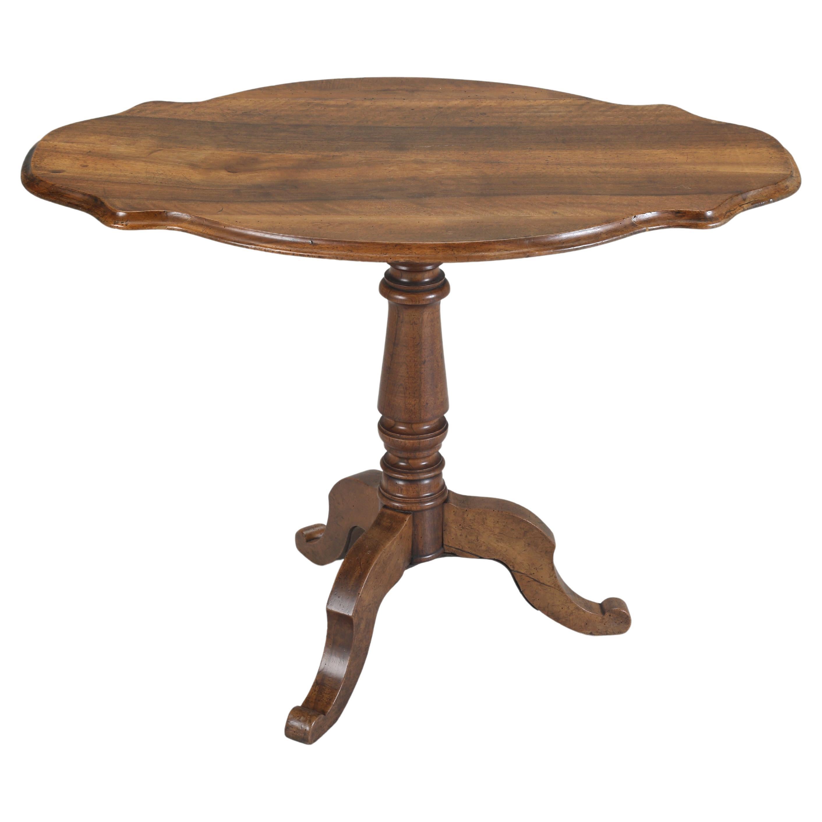 Antique French Turtle Top Pedestal Walnut End Table or Hall Table  For Sale