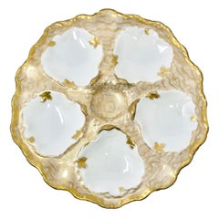 Antique French "T&V, Limoges" Hand-Painted Gold Porcelain Oyster Plate, Ca. 1890