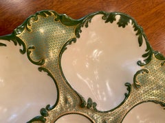 Antique French "T&V, Limoges" Porcelain Green & Gold Oyster Plate, Circa 1900