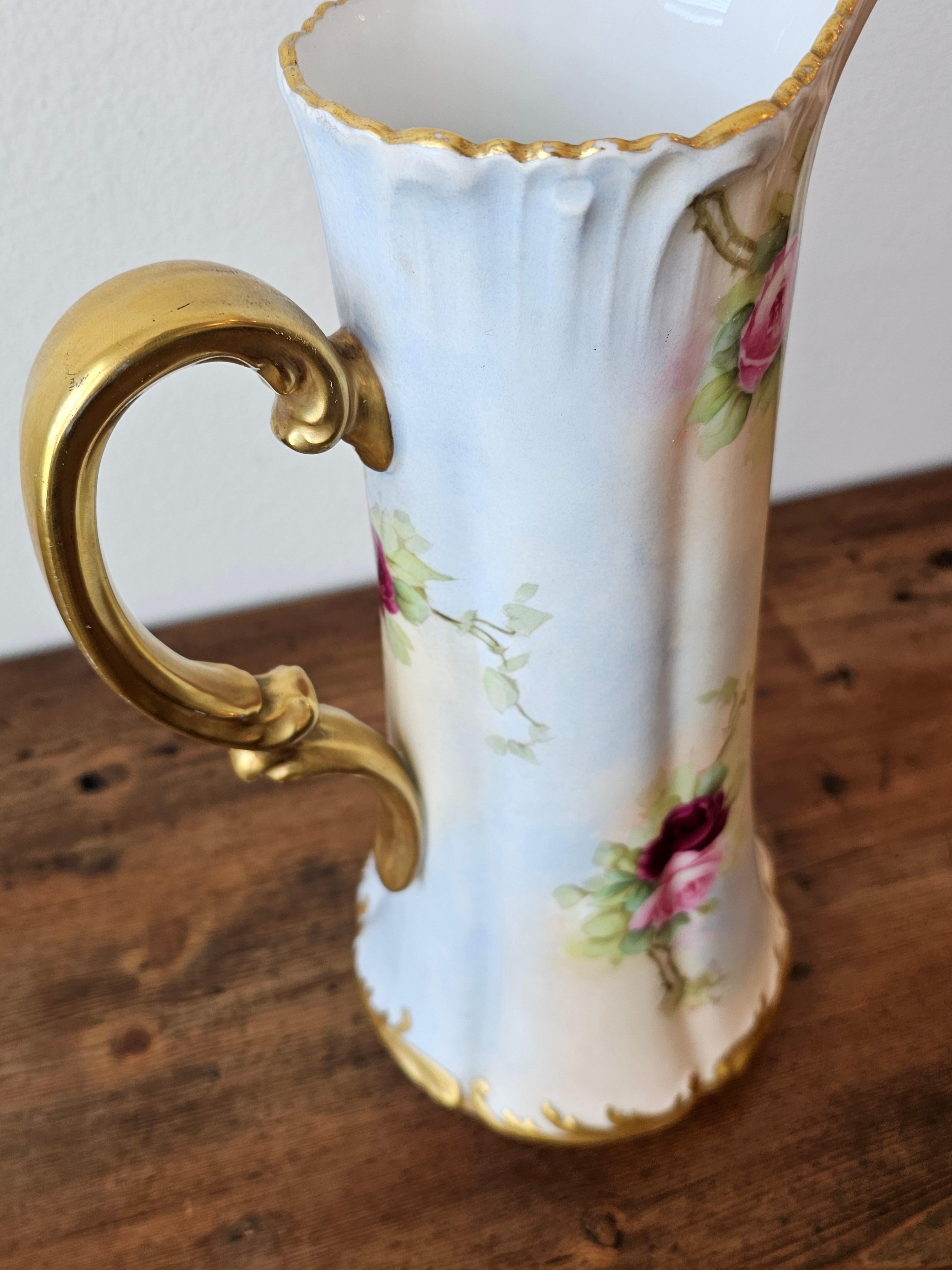 Antique French T&V Limoges Porcelain Painted Pitcher For Pitkin & Brooks Chicago in vendita 3