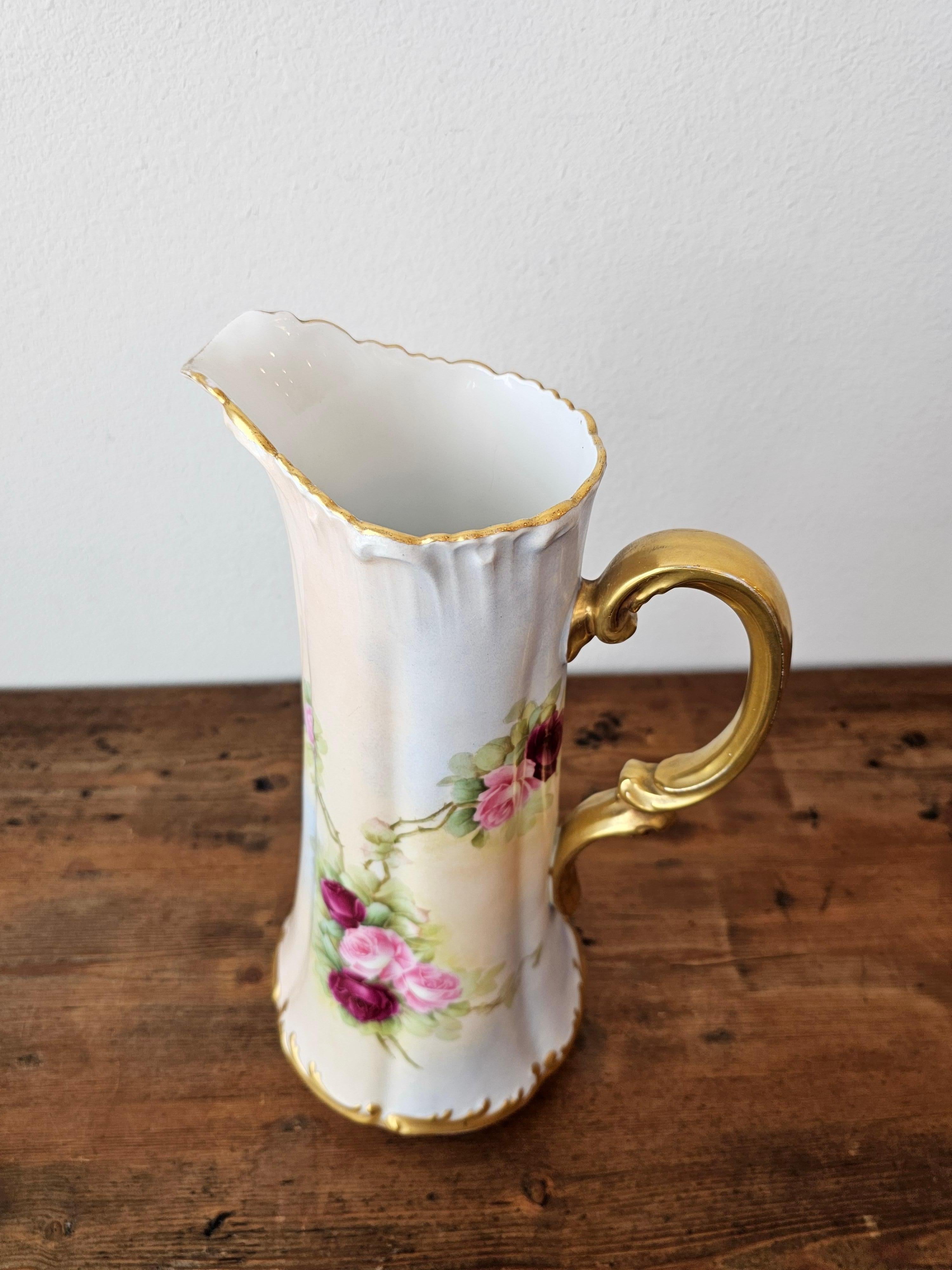 Antique French T&V Limoges Porcelain Painted Pitcher For Pitkin & Brooks Chicago in vendita 5