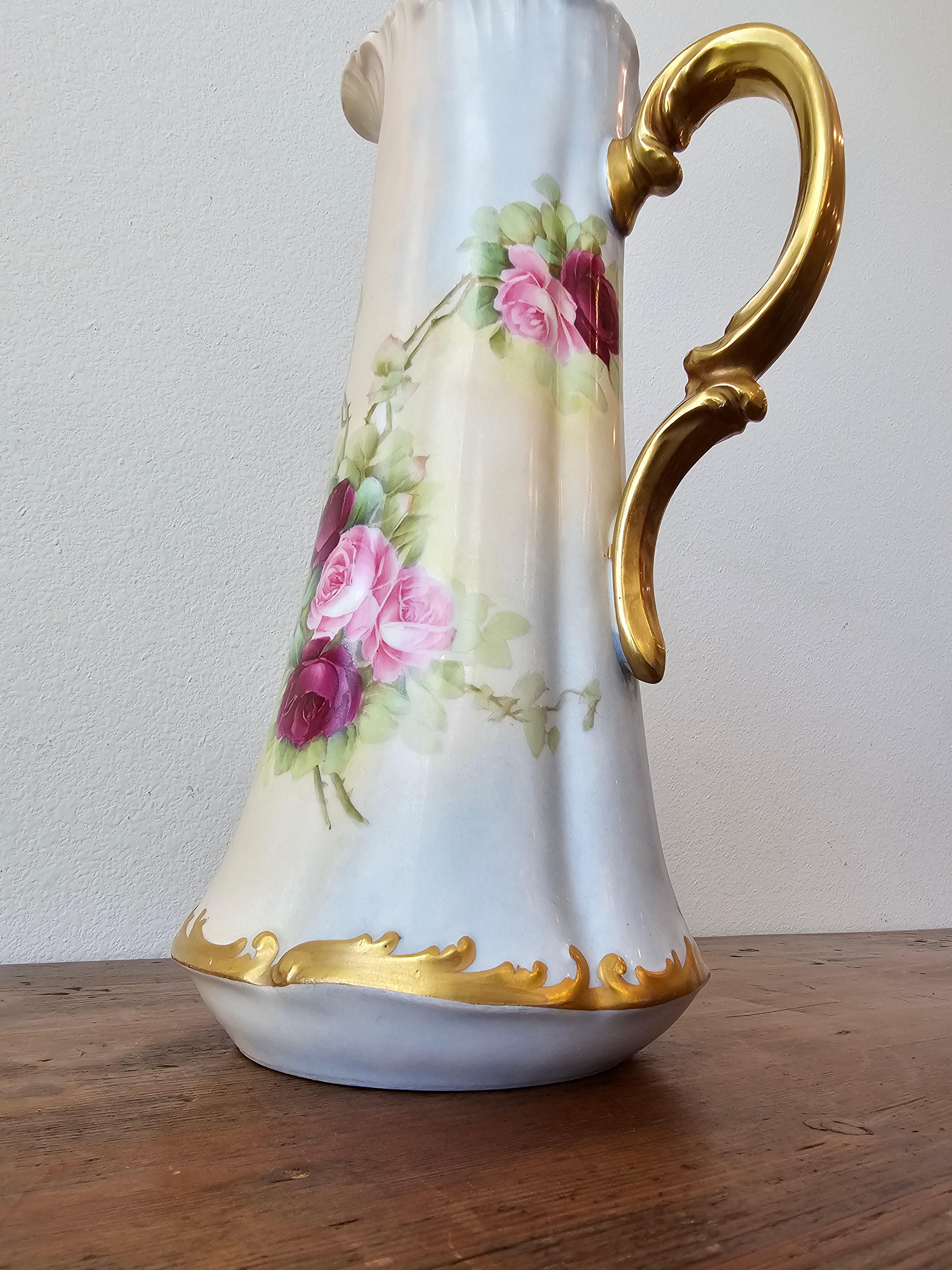 Antique French T&V Limoges Porcelain Painted Pitcher For Pitkin & Brooks Chicago in vendita 6