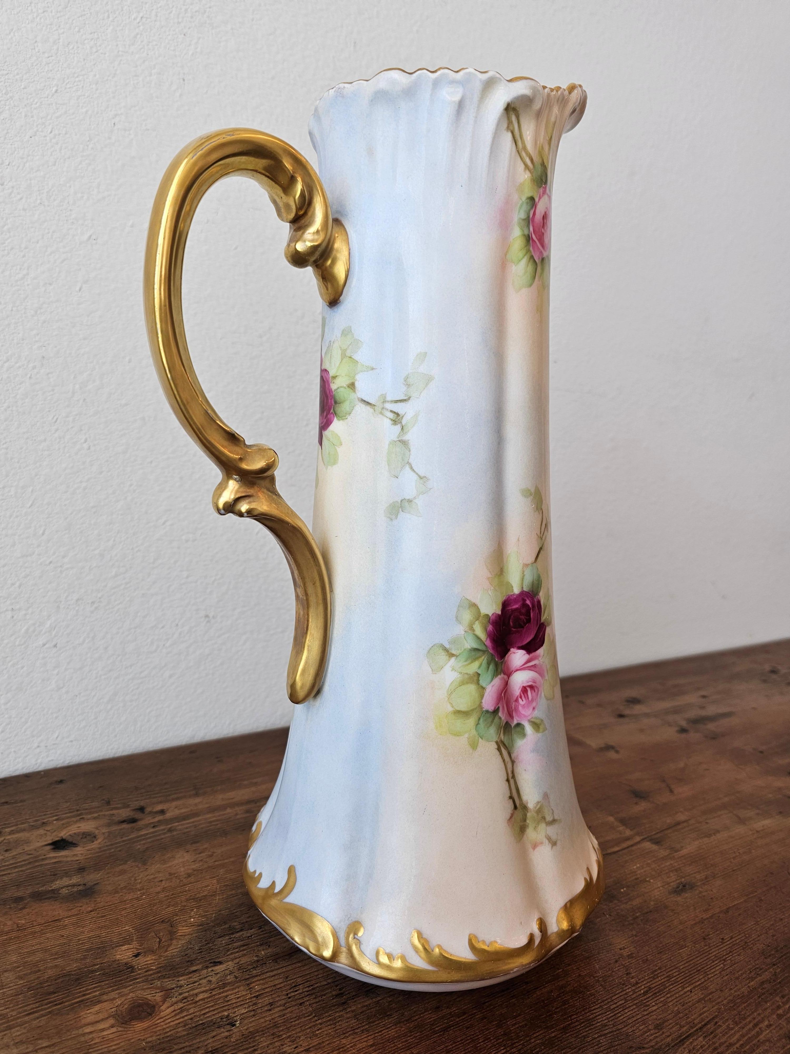 Antique French T&V Limoges Porcelain Painted Pitcher For Pitkin & Brooks Chicago in vendita 8