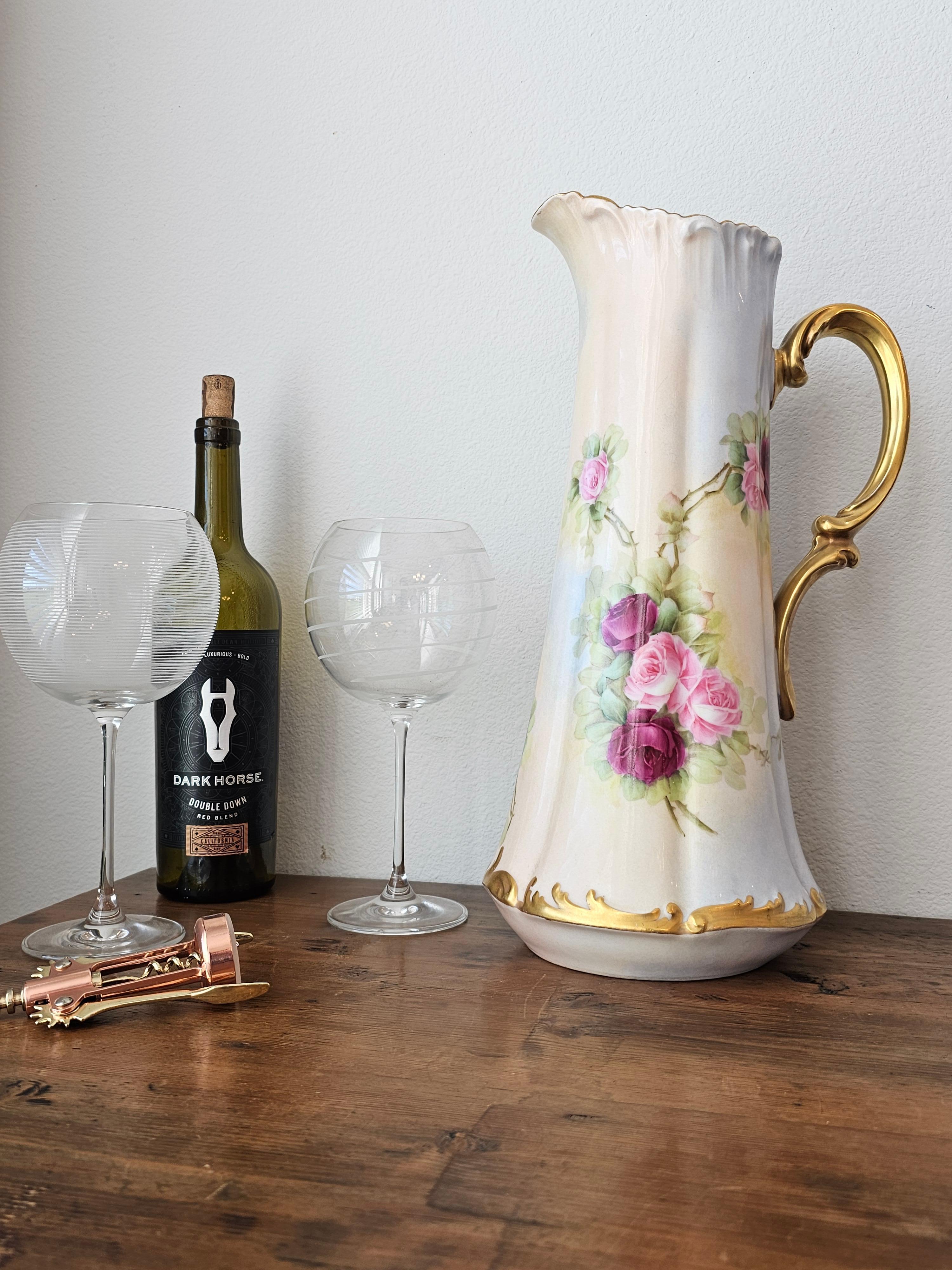 Antique French T&V Limoges Porcelain Painted Pitcher For Pitkin & Brooks Chicago in vendita 11