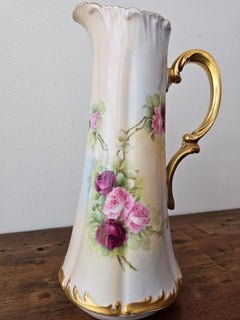 Antique French T&V Limoges Porcelain Painted Pitcher For Pitkin & Brooks Chicago