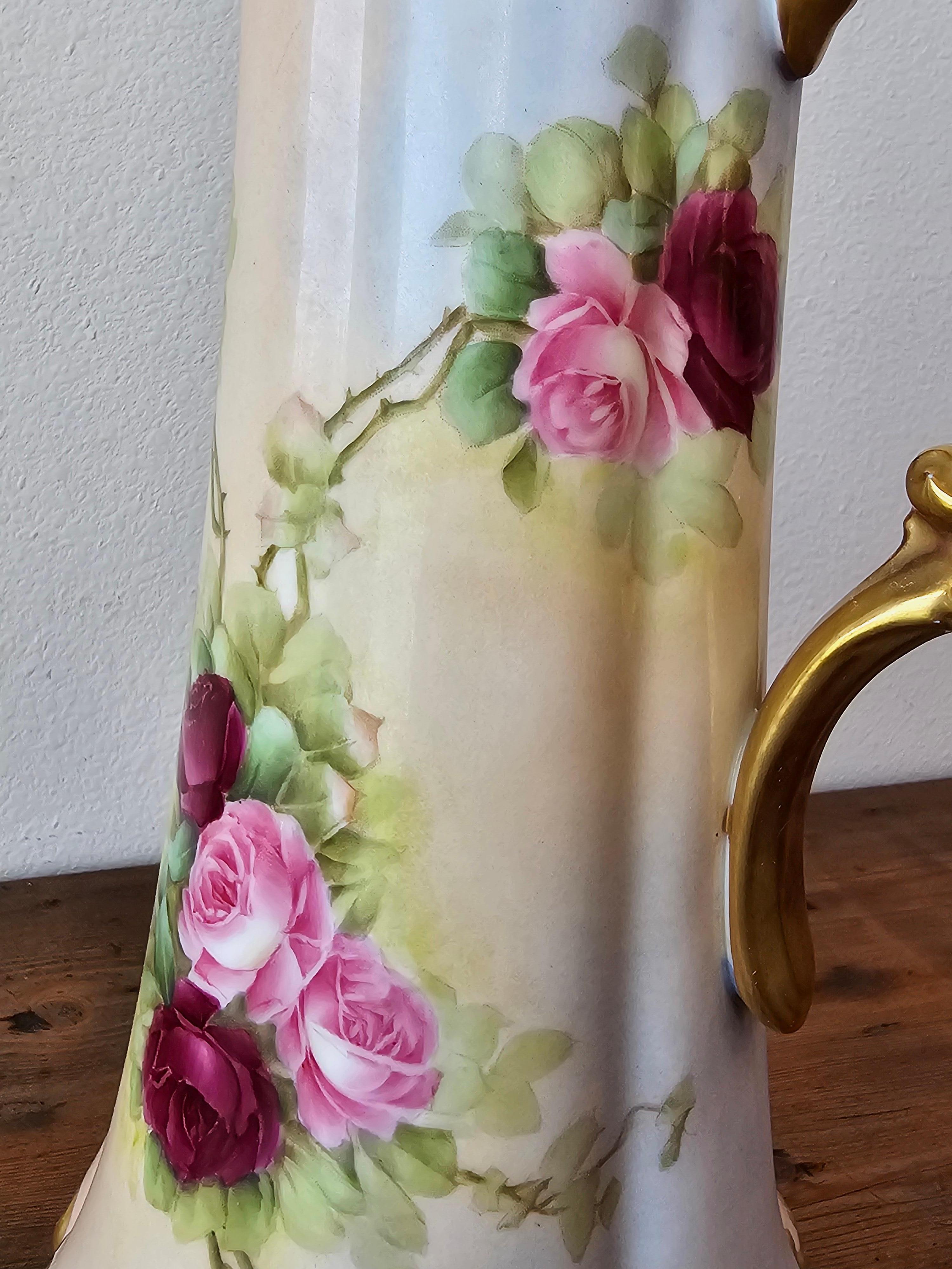 Francese Antique French T&V Limoges Porcelain Painted Pitcher For Pitkin & Brooks Chicago in vendita