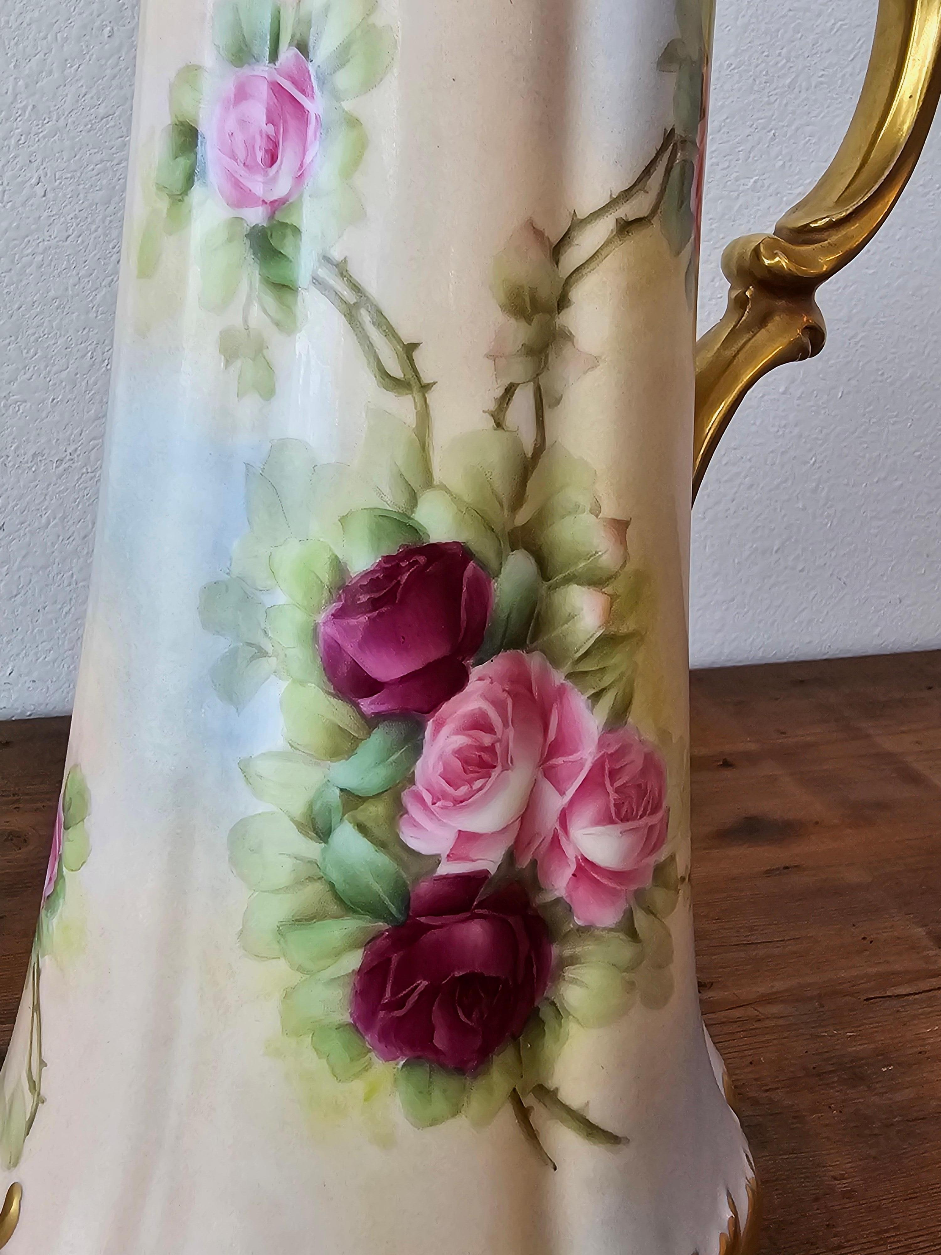 Dorato Antique French T&V Limoges Porcelain Painted Pitcher For Pitkin & Brooks Chicago in vendita