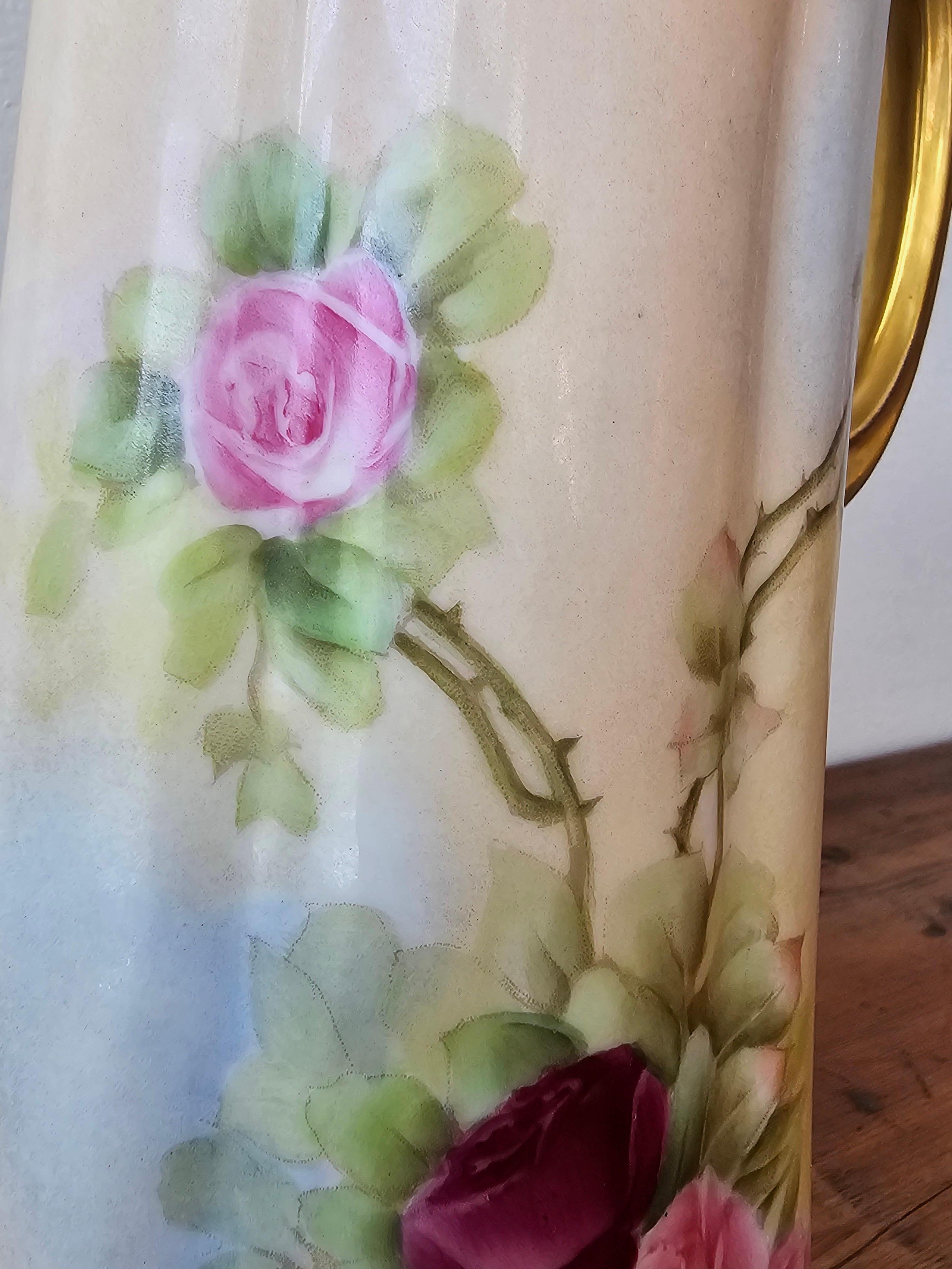 XX secolo Antique French T&V Limoges Porcelain Painted Pitcher For Pitkin & Brooks Chicago in vendita