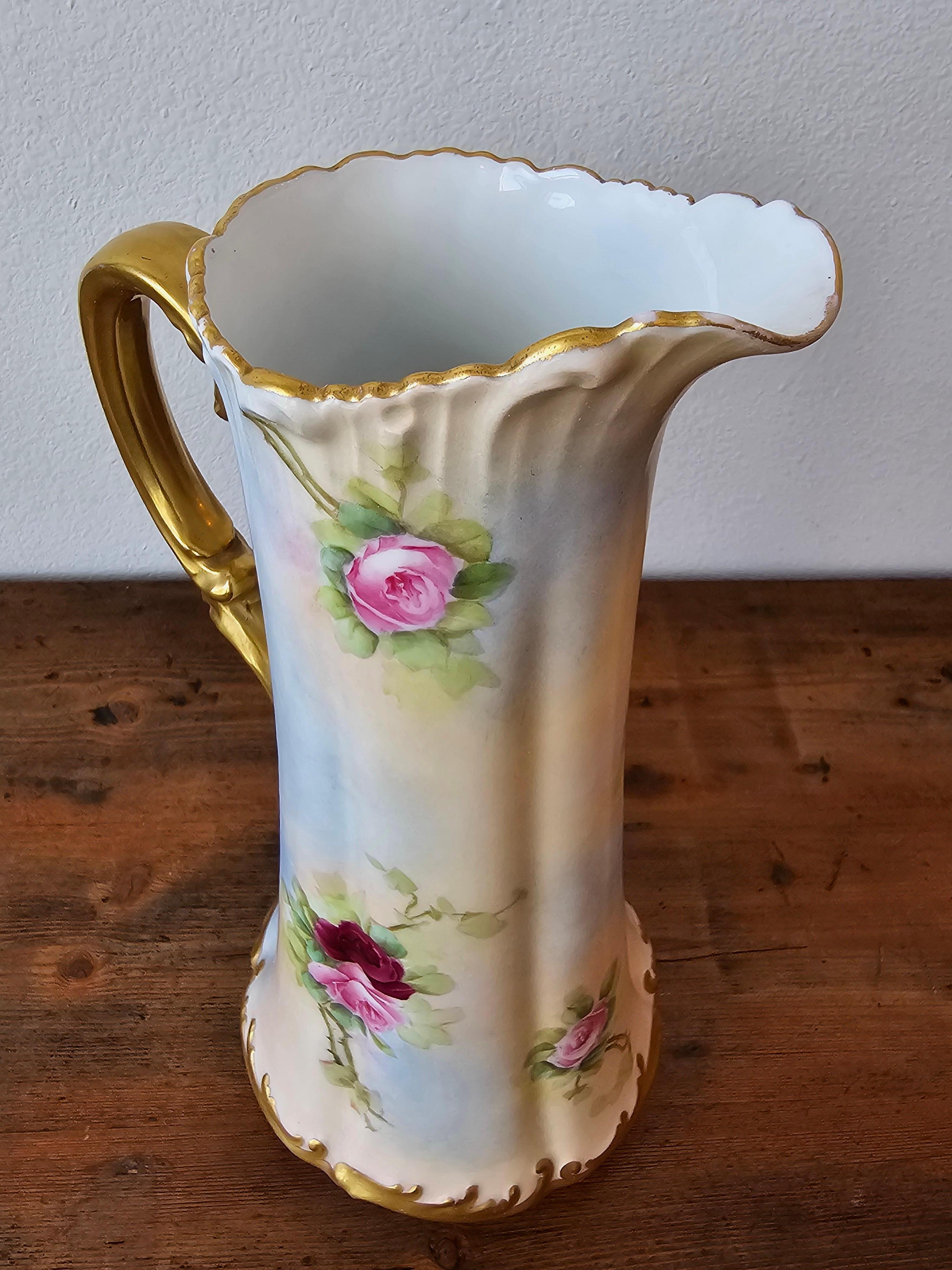 Porcellana Antique French T&V Limoges Porcelain Painted Pitcher For Pitkin & Brooks Chicago in vendita