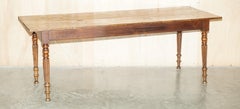ANTIQUE FRENCH TWO PLANK TOP FARMHOUSE BURR FRUiTWOOD REFECTORY DINING TABLe