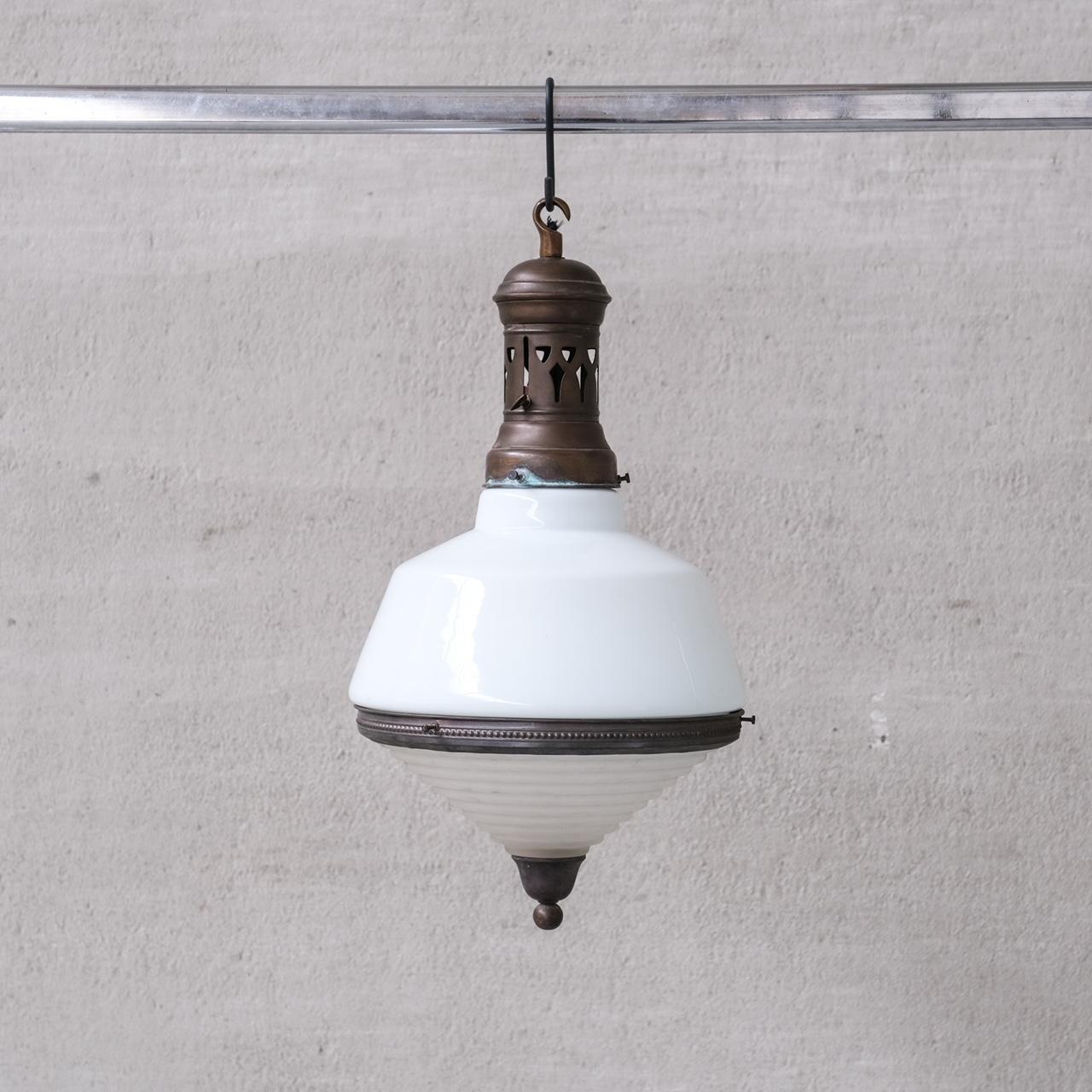 Antique French Two Tone Glass Pendant Light In Good Condition For Sale In London, GB