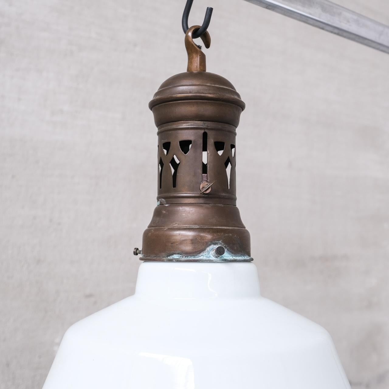Antique French Two Tone Glass Pendant Light For Sale 3
