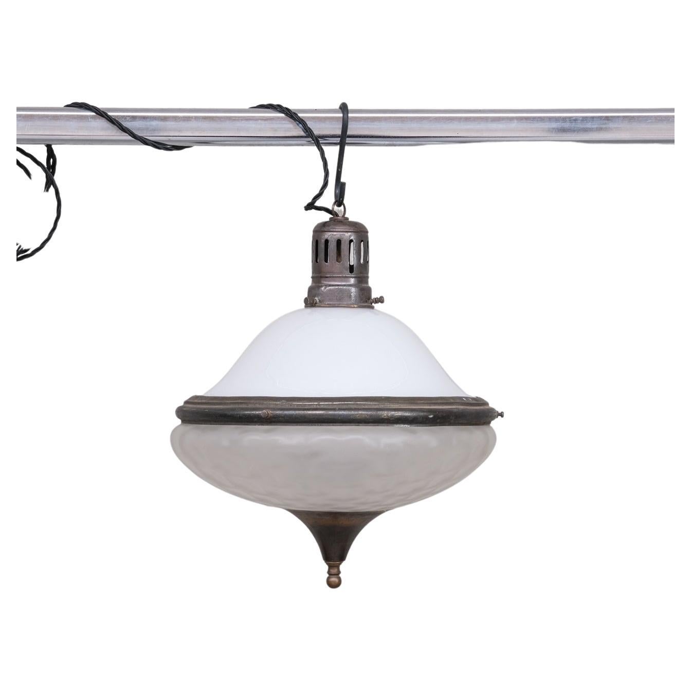Antique French Two Tone Glass Pendant Light For Sale