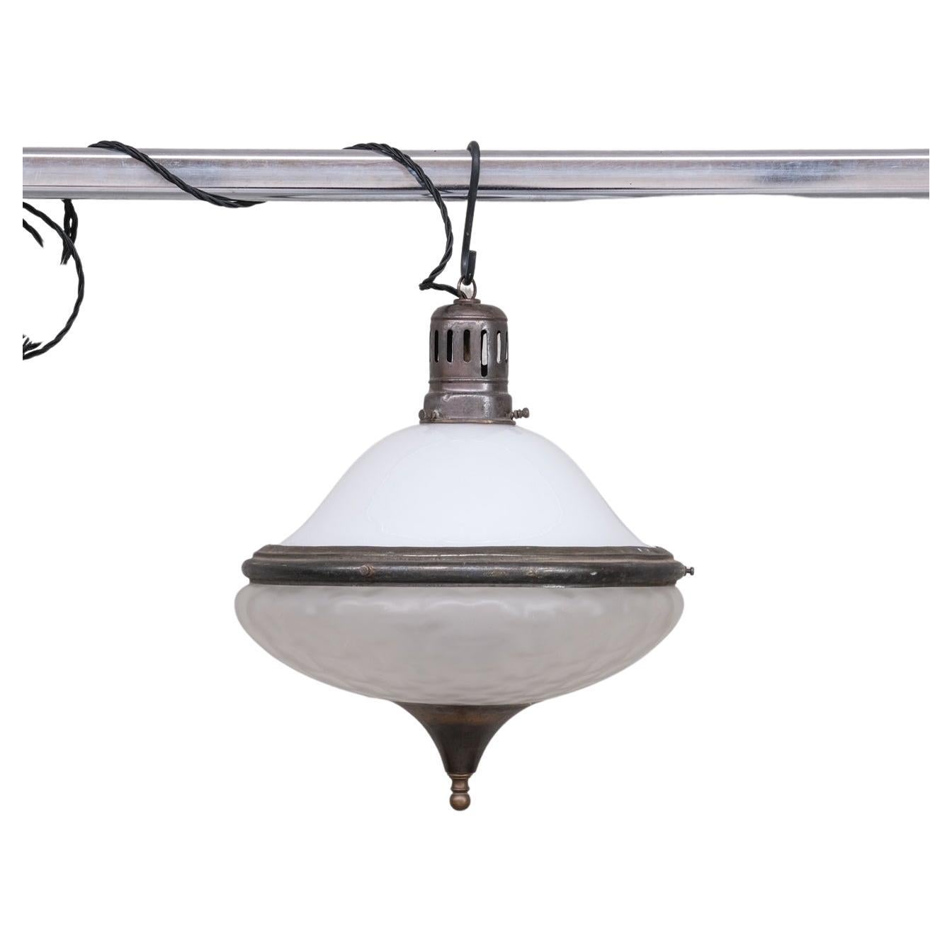 Antique French Two Tone Glass Pendant Light