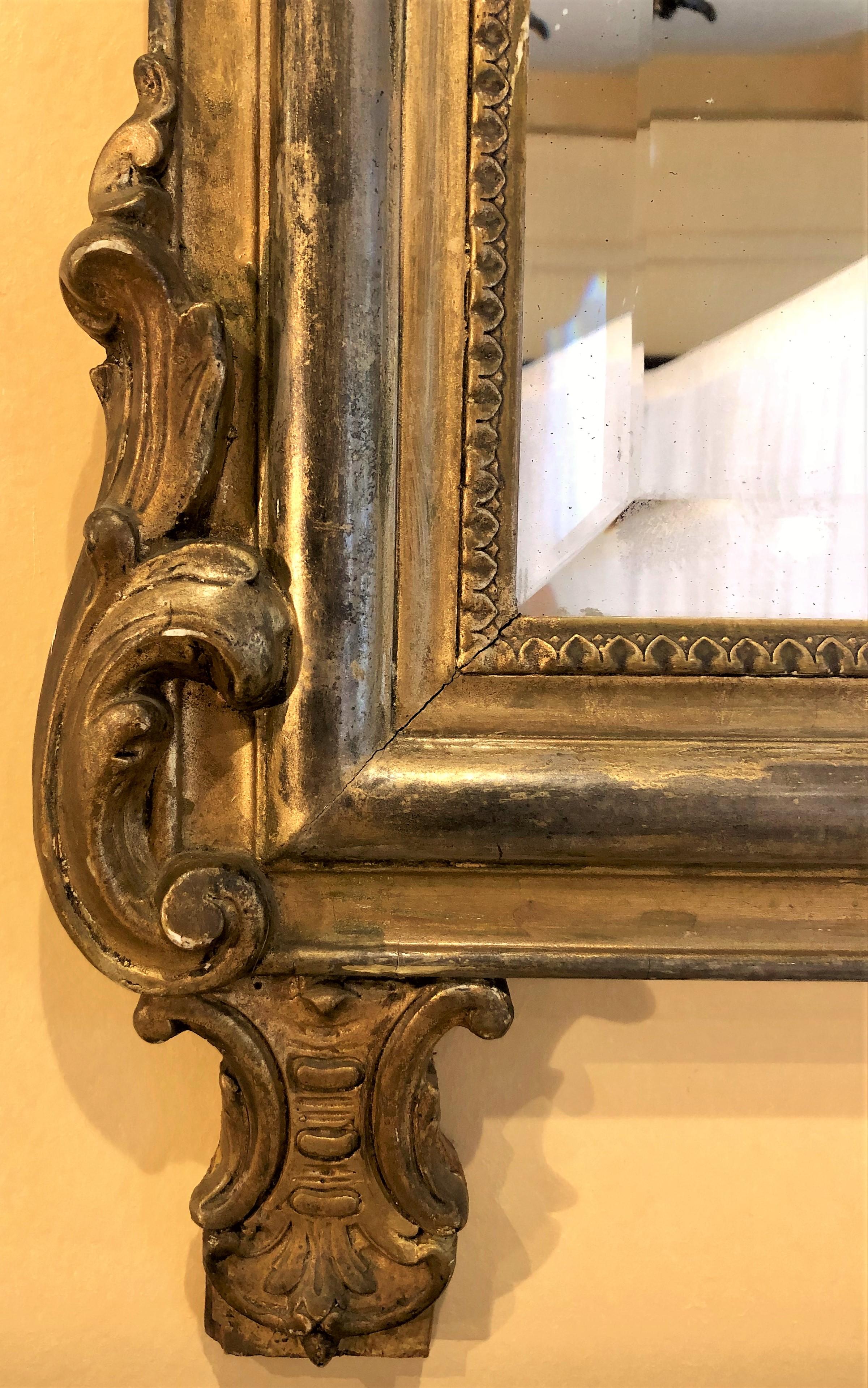 19th Century Antique French Two-Tone Gold Leaf Mirror with Original Beveling, circa 1880