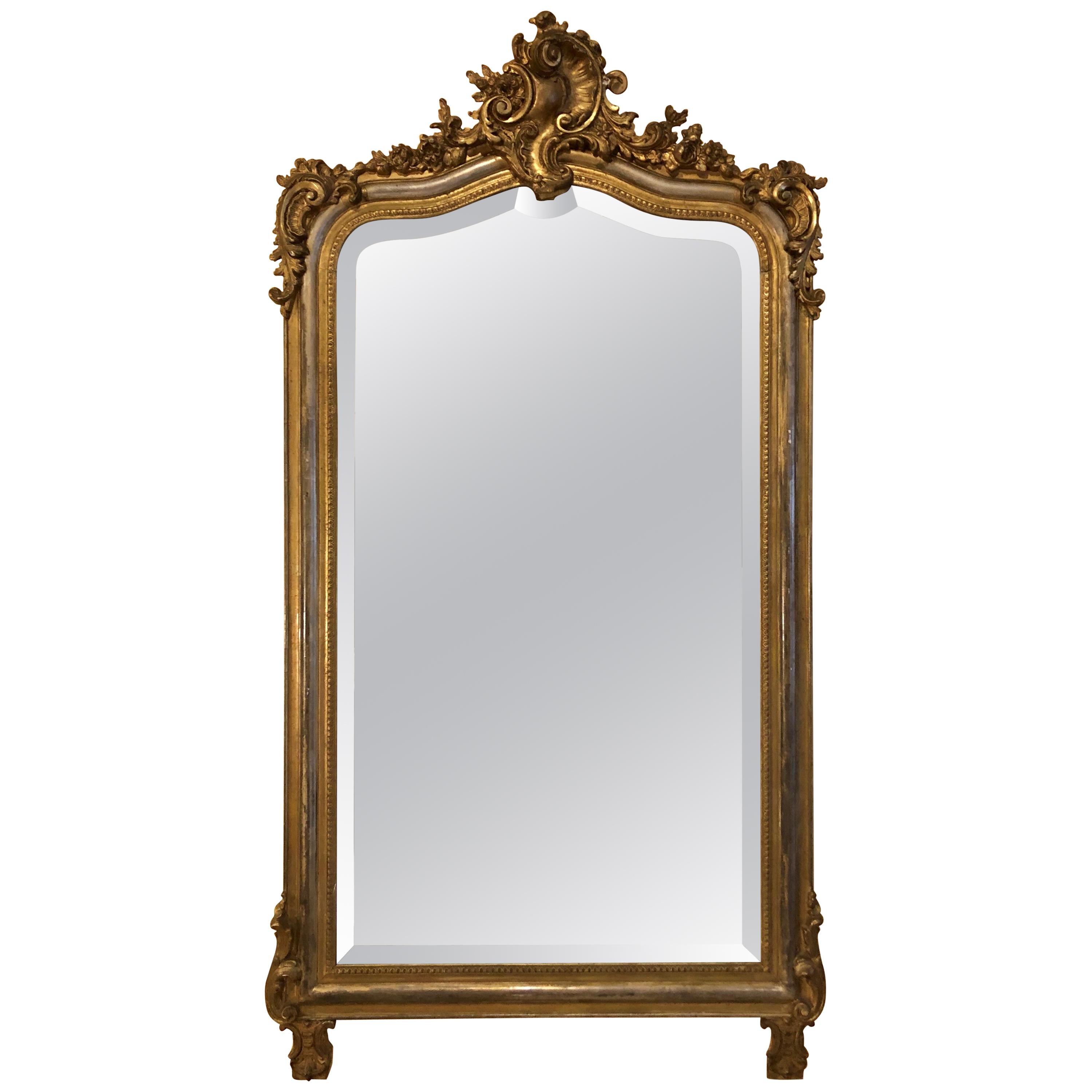 Antique French Two-Tone Gold Leaf Mirror with Original Beveling, circa 1880