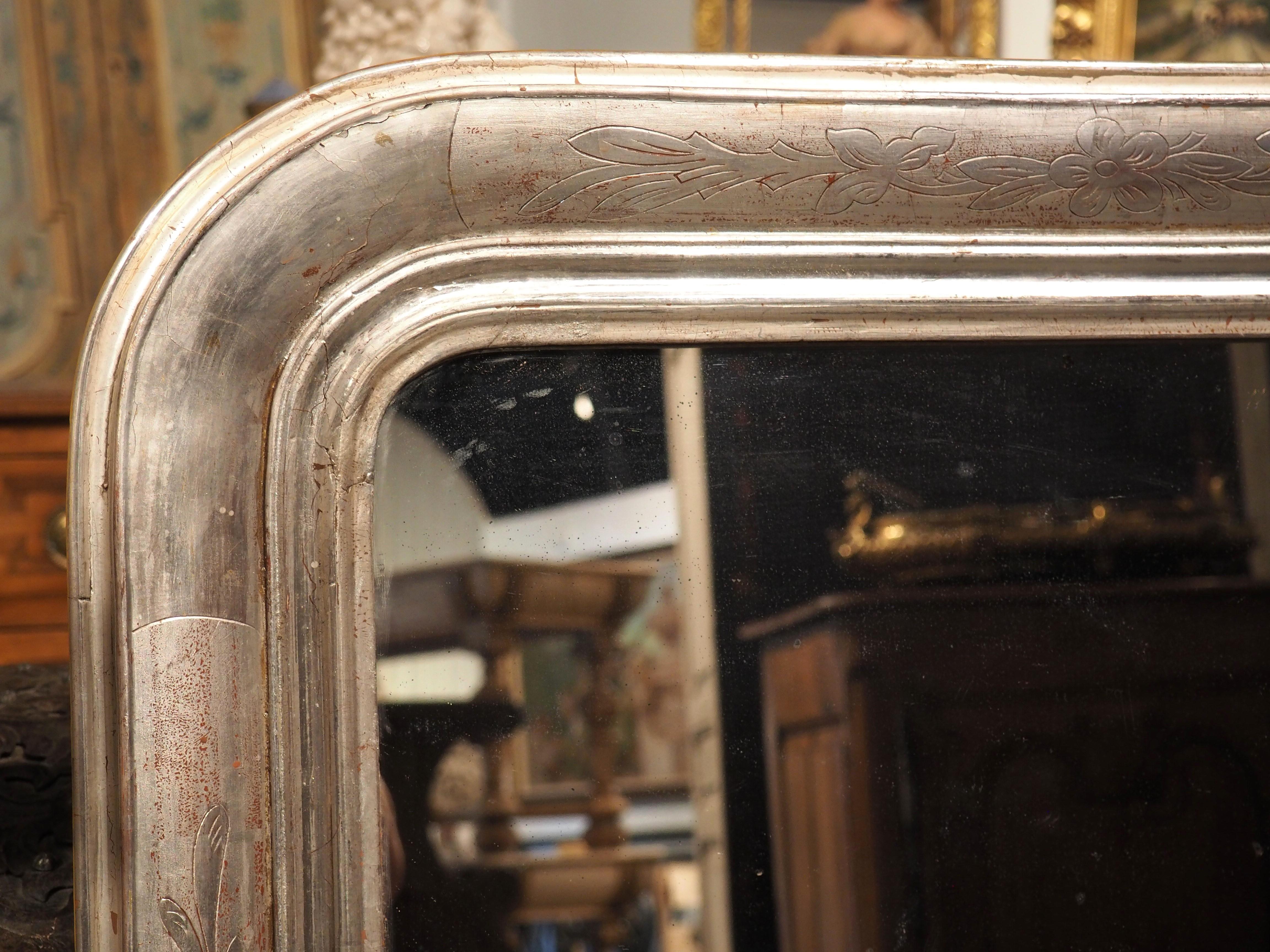 Hand-Carved Antique French Two-Tone Silverleaf Louis Philippe Mirror, 19th Century