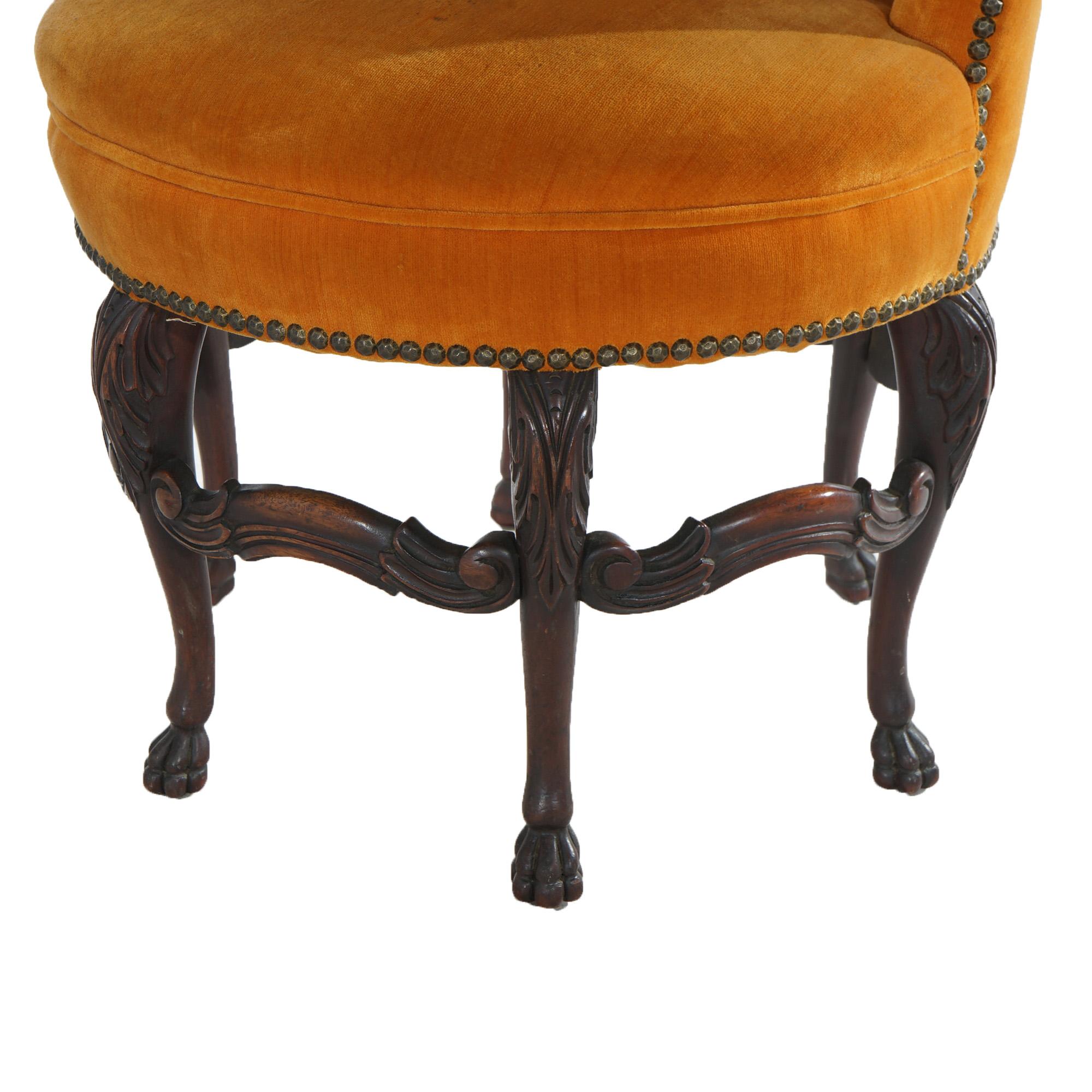 ***Reduced Delivery Rates - See Below or Click “Ask The Seller” to Request a Quote***

Antique French Upholstered Walnut Boudoir Chair with Curved Back and Six Carved Cabriole Legs Terminating in Stylized Paw Feet C1920

Measures - 29.75