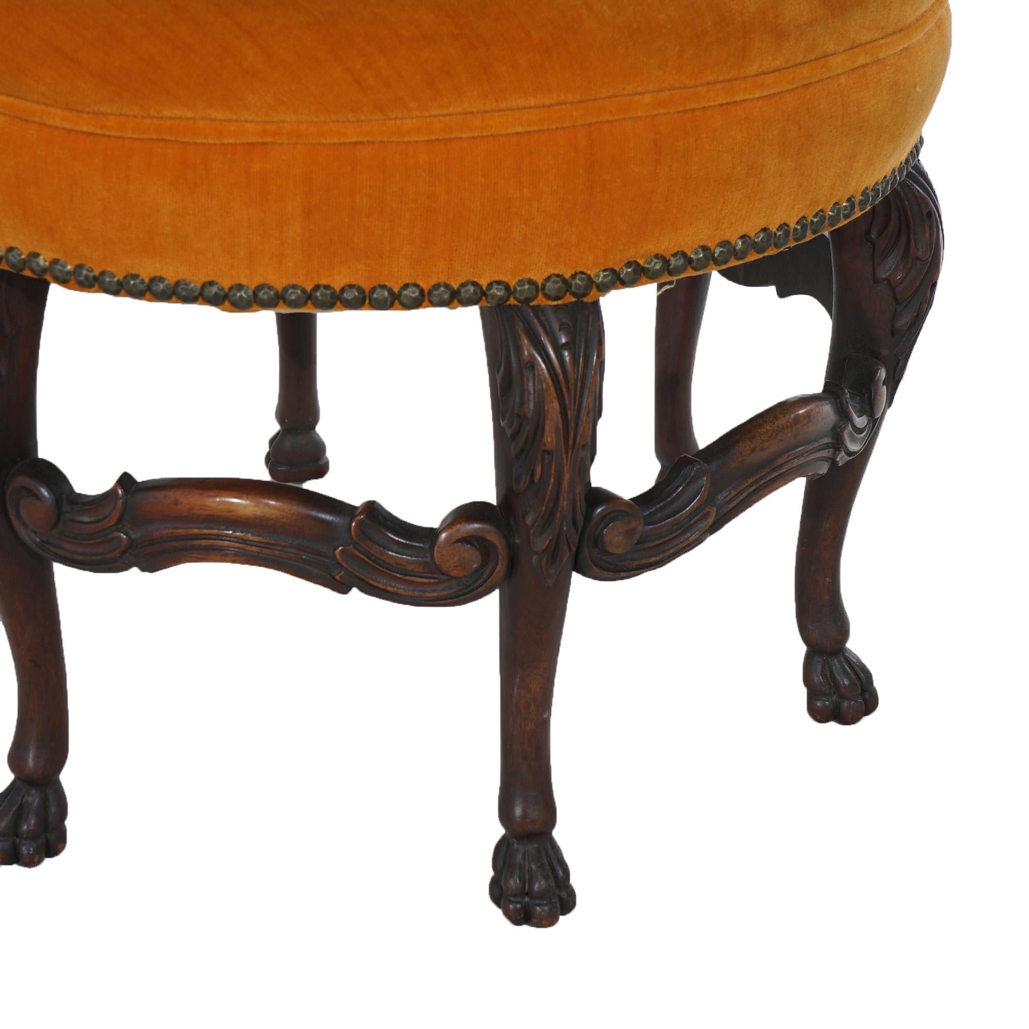 Antique French Upholstered Walnut Boudoir Chair with Six Carved Legs C1920 In Good Condition In Big Flats, NY