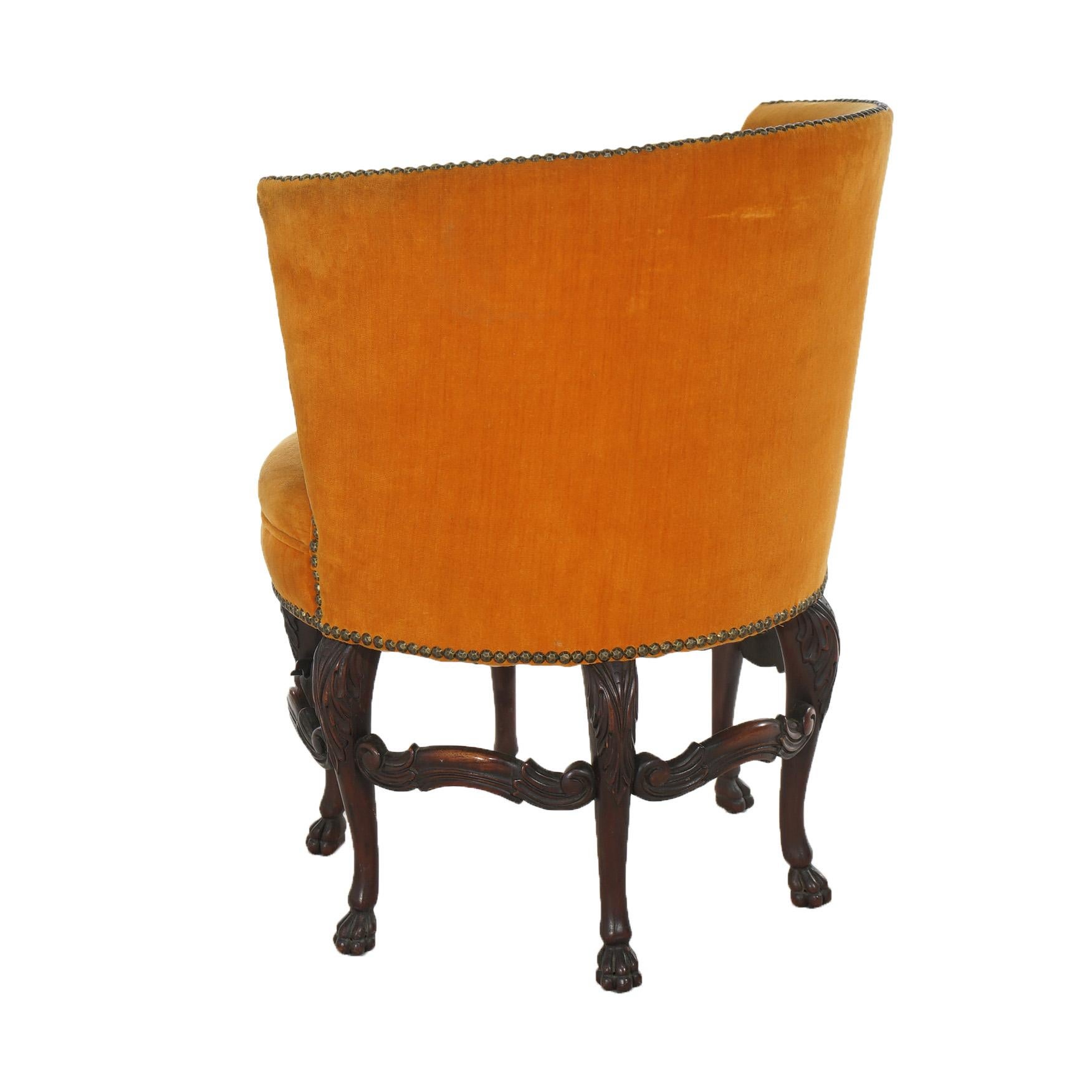 Antique French Upholstered Walnut Boudoir Chair with Six Carved Legs C1920 1