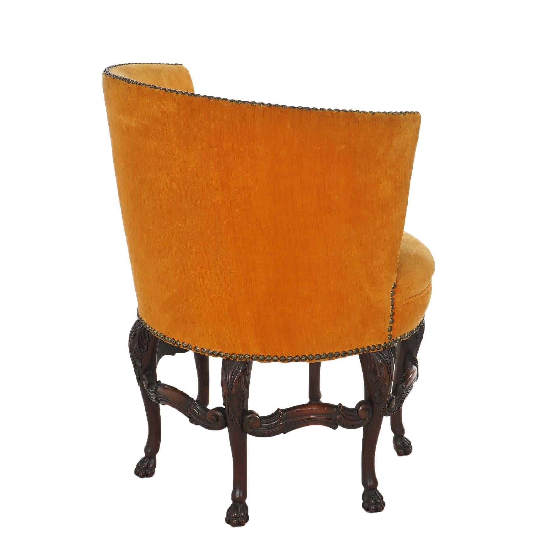 Antique French Upholstered Walnut Boudoir Chair with Six Carved Legs C1920 2