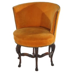 Antique French Upholstered Walnut Boudoir Chair with Six Carved Legs C1920