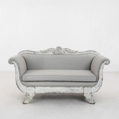 Antique French Upholstered Wooden Sofa
