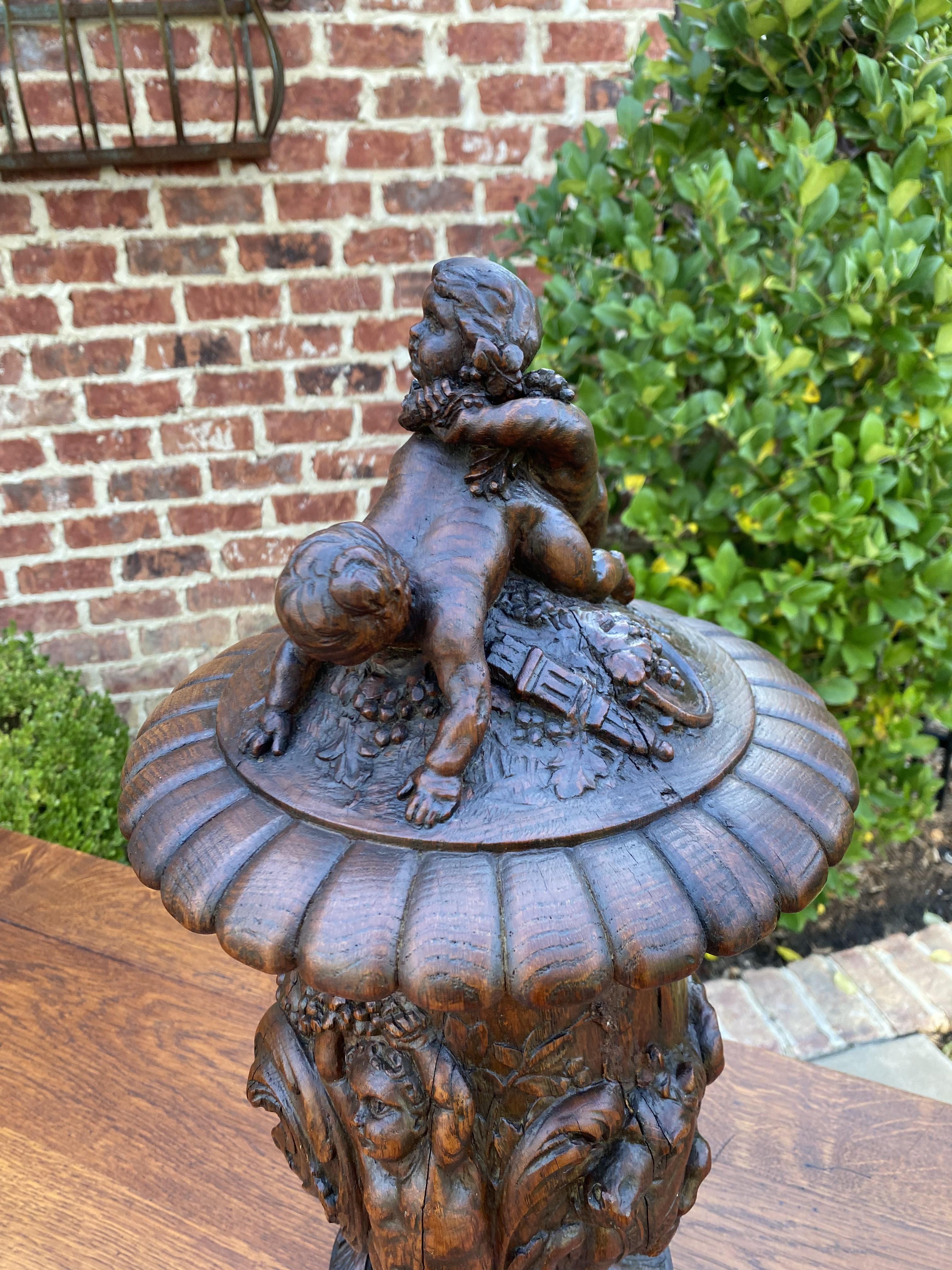 Antique French Urn Vase Oak Cherubs Putti Highly Carved Hippocamp 19thC In Good Condition For Sale In Tyler, TX