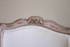 Antique French Vanity Chair Painted in a Pale Pink and White Belgian Linen