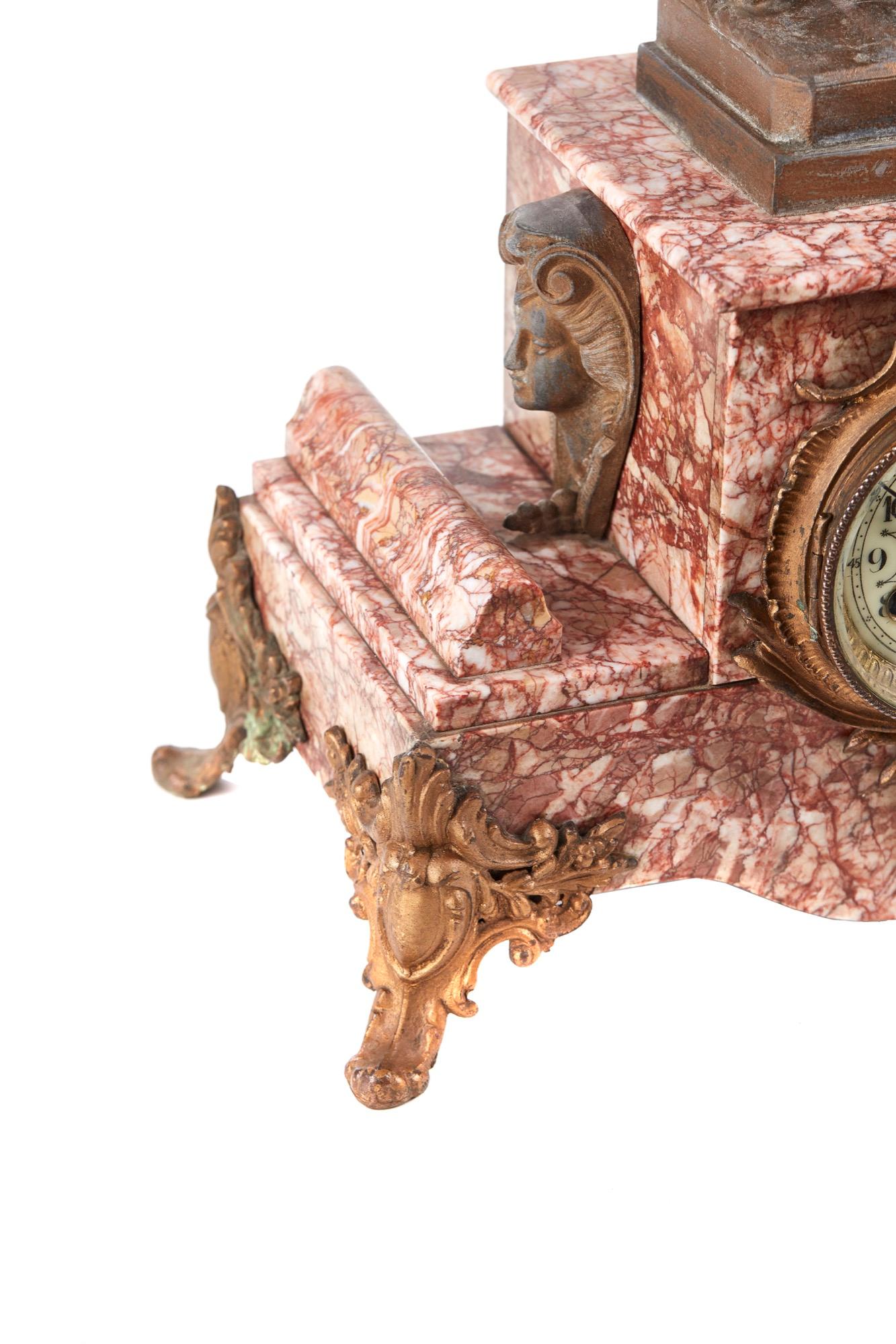 Mid-19th Century Antique French Variegated Rouge Mantle Clock