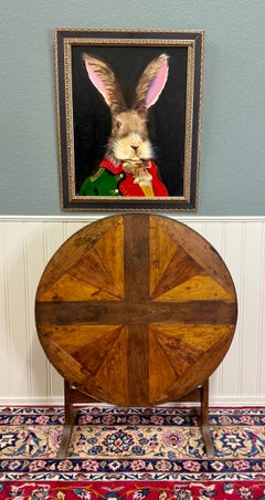 Antique French Vendage Round Flip Top Gateleg Wine Table Oak Trestle Feet c.19th