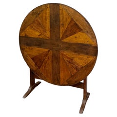 Antique French Vendage Round Flip Top Gateleg Wine Table Oak Trestle Feet c.19th