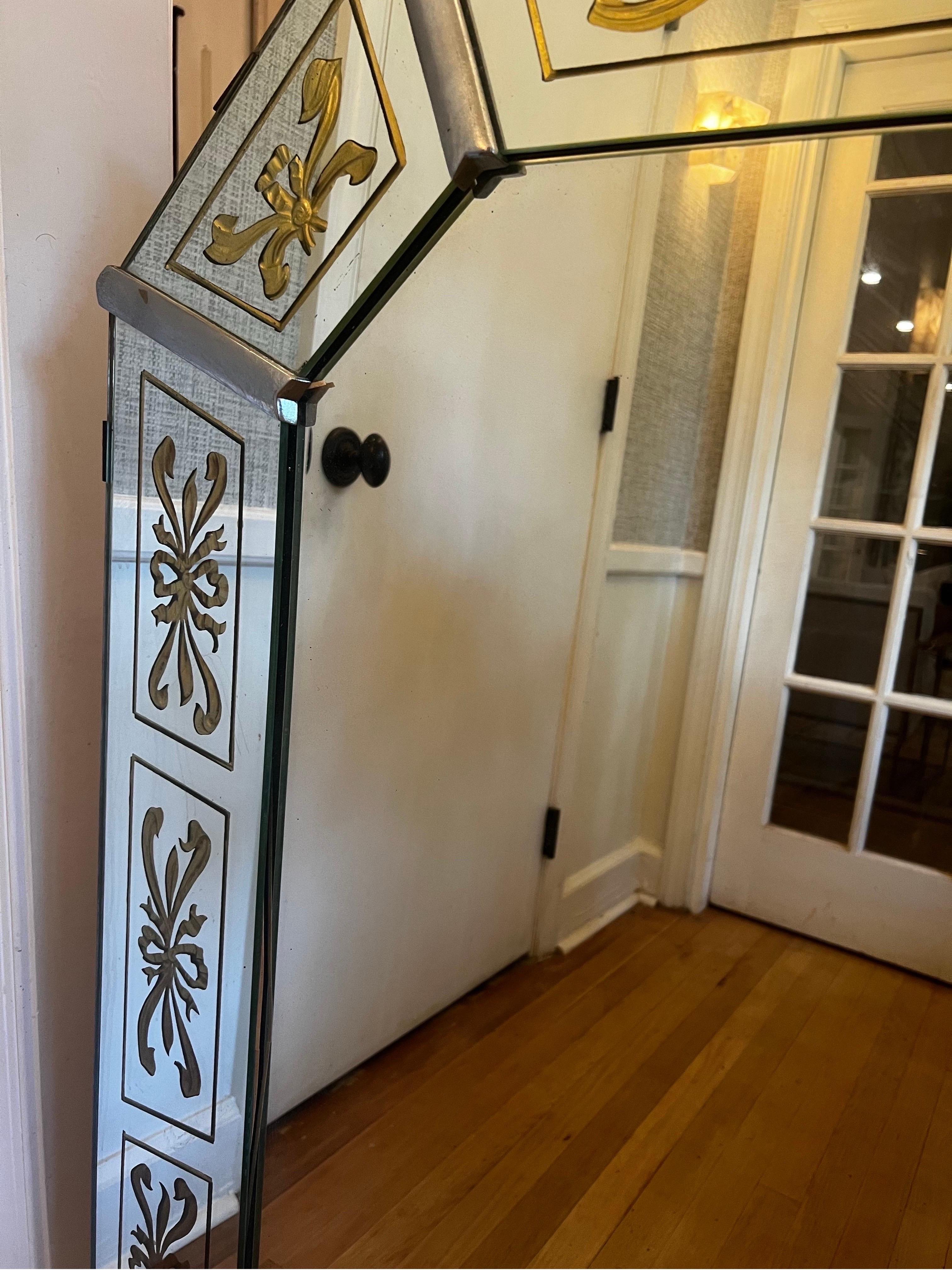 Antique French Venetian Mirror with Gold Details For Sale 7