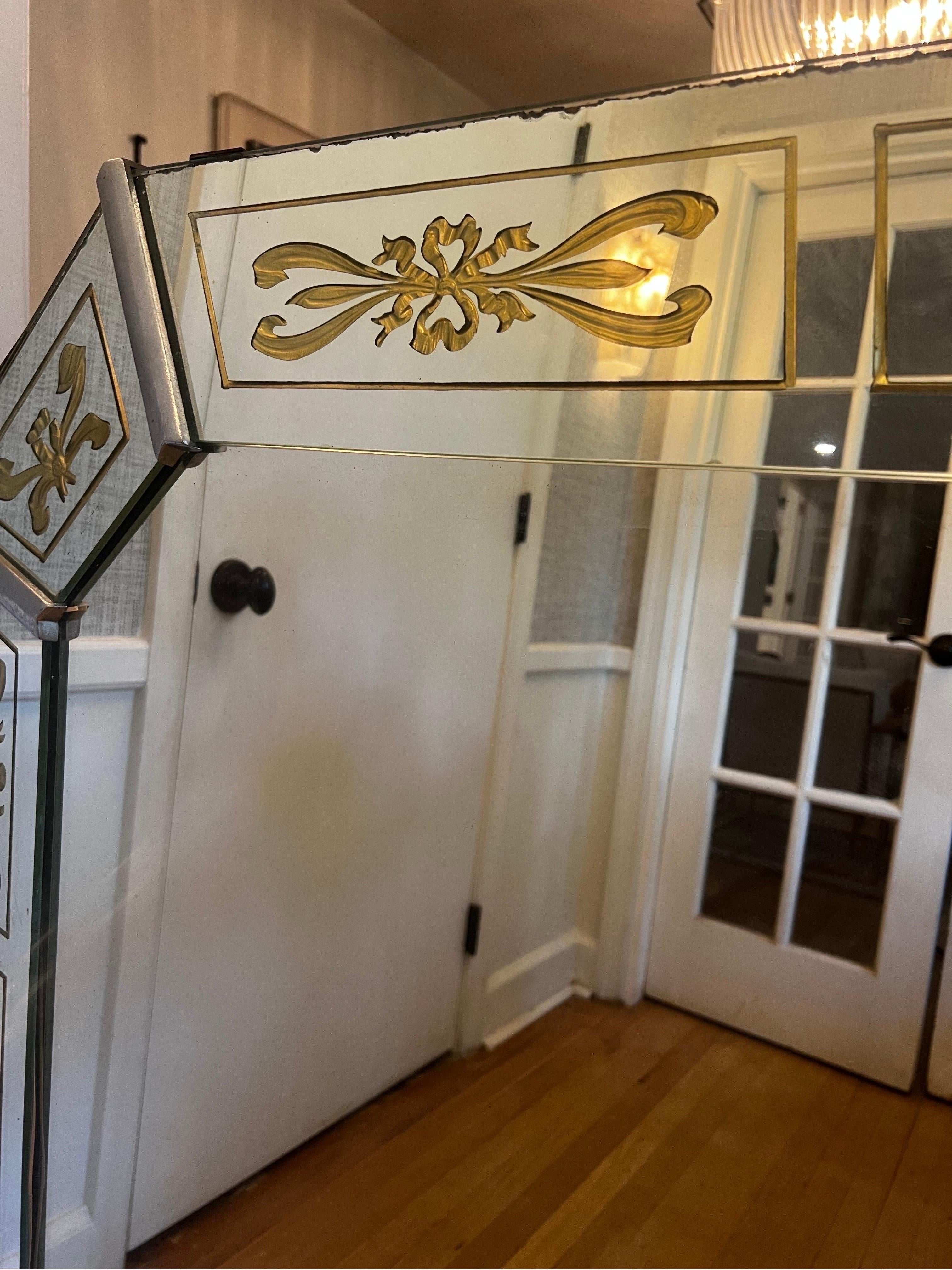 Antique French Venetian Mirror with Gold Details For Sale 9